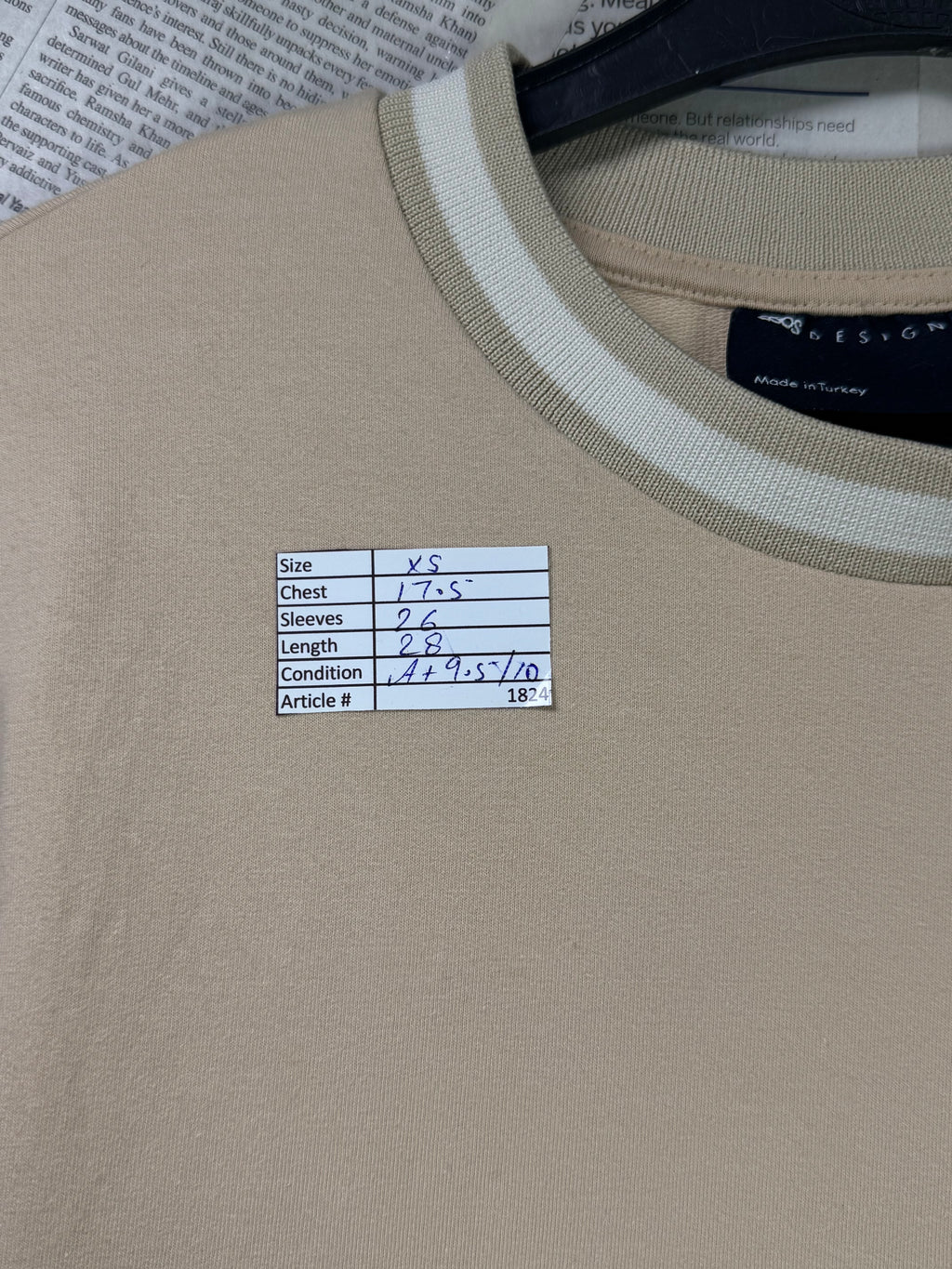 Asos® XS | Chest: 17.5" | Pastel Beige | Sweat Shirt | Lining: Stretch | 1824 - Genuine Maal