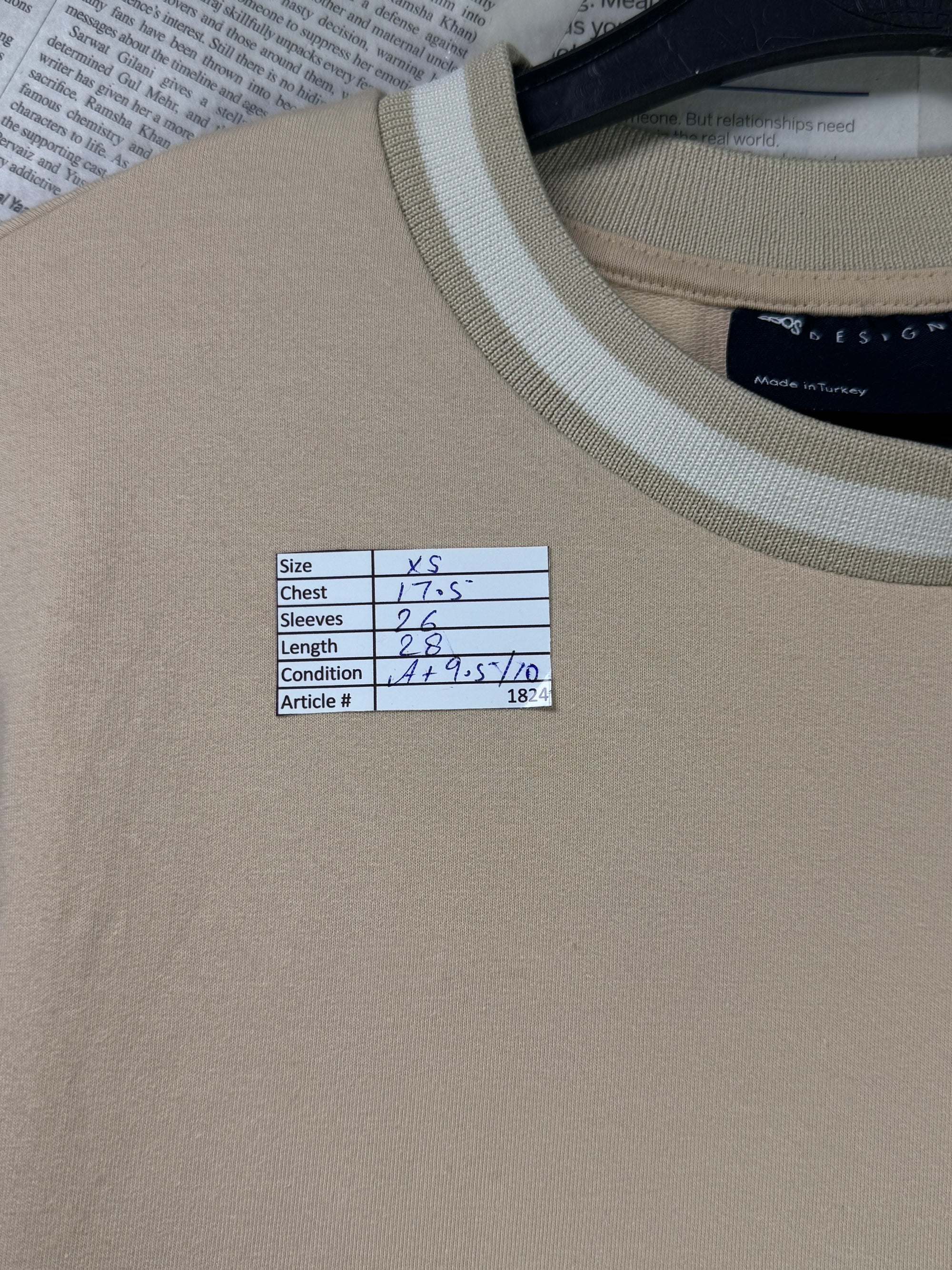 Asos® XS | Chest: 17.5" | Pastel Beige | Sweat Shirt | Lining: Stretch | 1824 - Genuine Maal