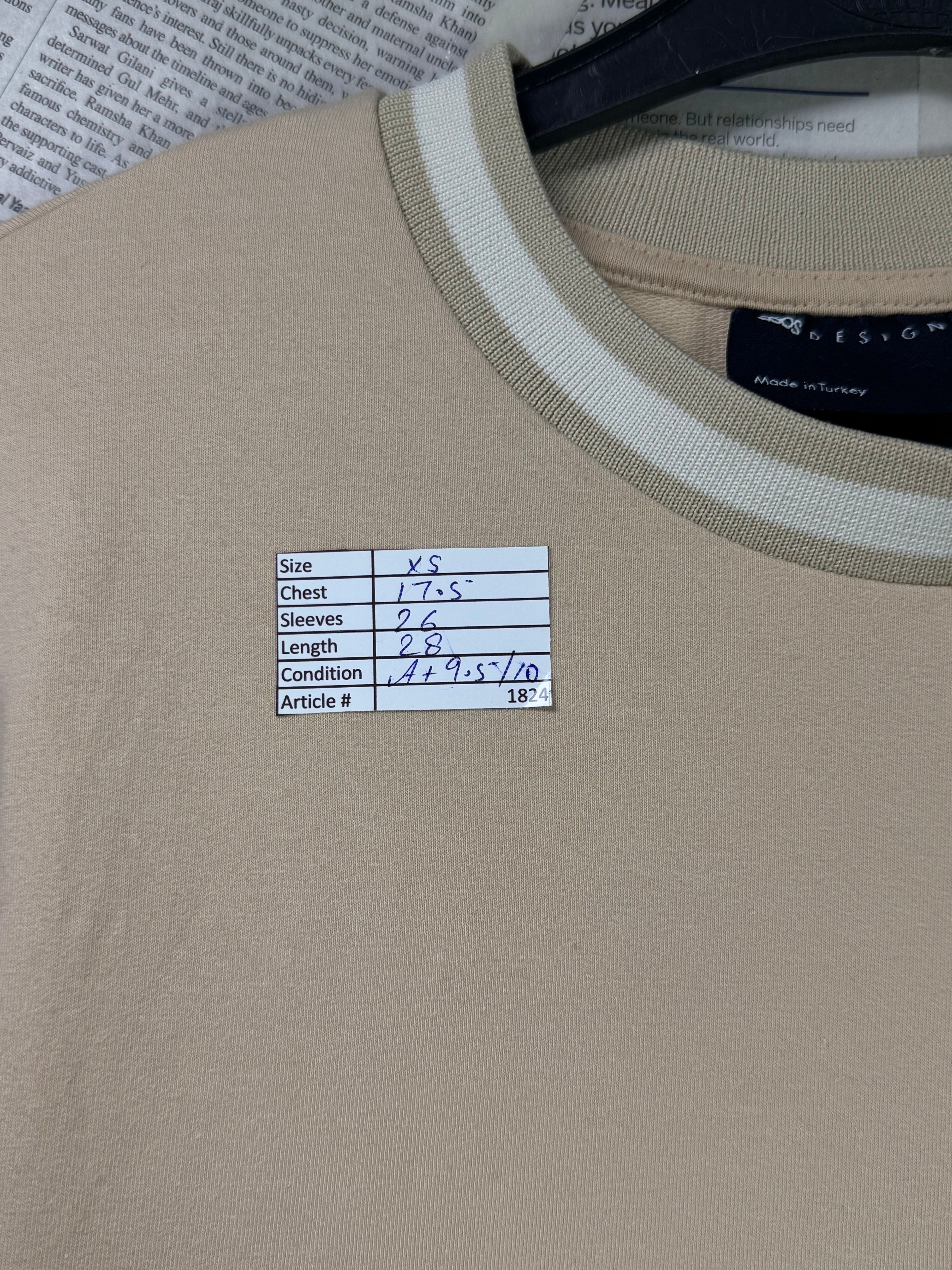 Asos® XS | Chest: 17.5" | Pastel Beige | Sweat Shirt | Lining: Stretch | 1824 - Genuine Maal
