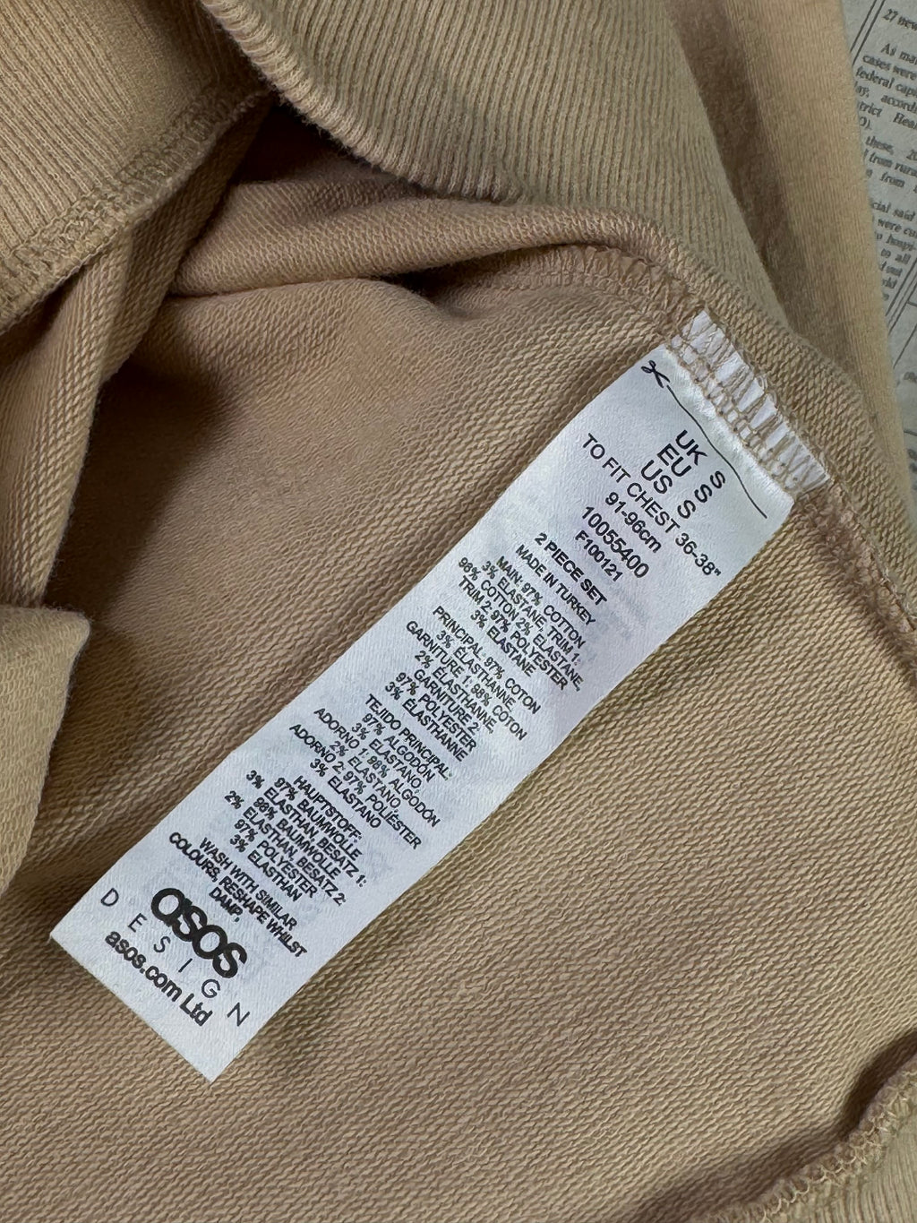 Asos® XS | Chest: 17.5" | Pastel Beige | Sweat Shirt | Lining: Stretch | 1824 - Genuine Maal