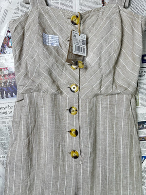 Mango® XS | Bust: 16" | Vertical Pinstripe Pattern | Jumpsuit | B8 - 5281 - Genuine Maal