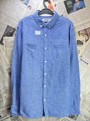 Jeanswest® Medium | Chest: 21.5" | Light Blue | Shirt | Linen - Cotton | 4098 - Genuine Maal