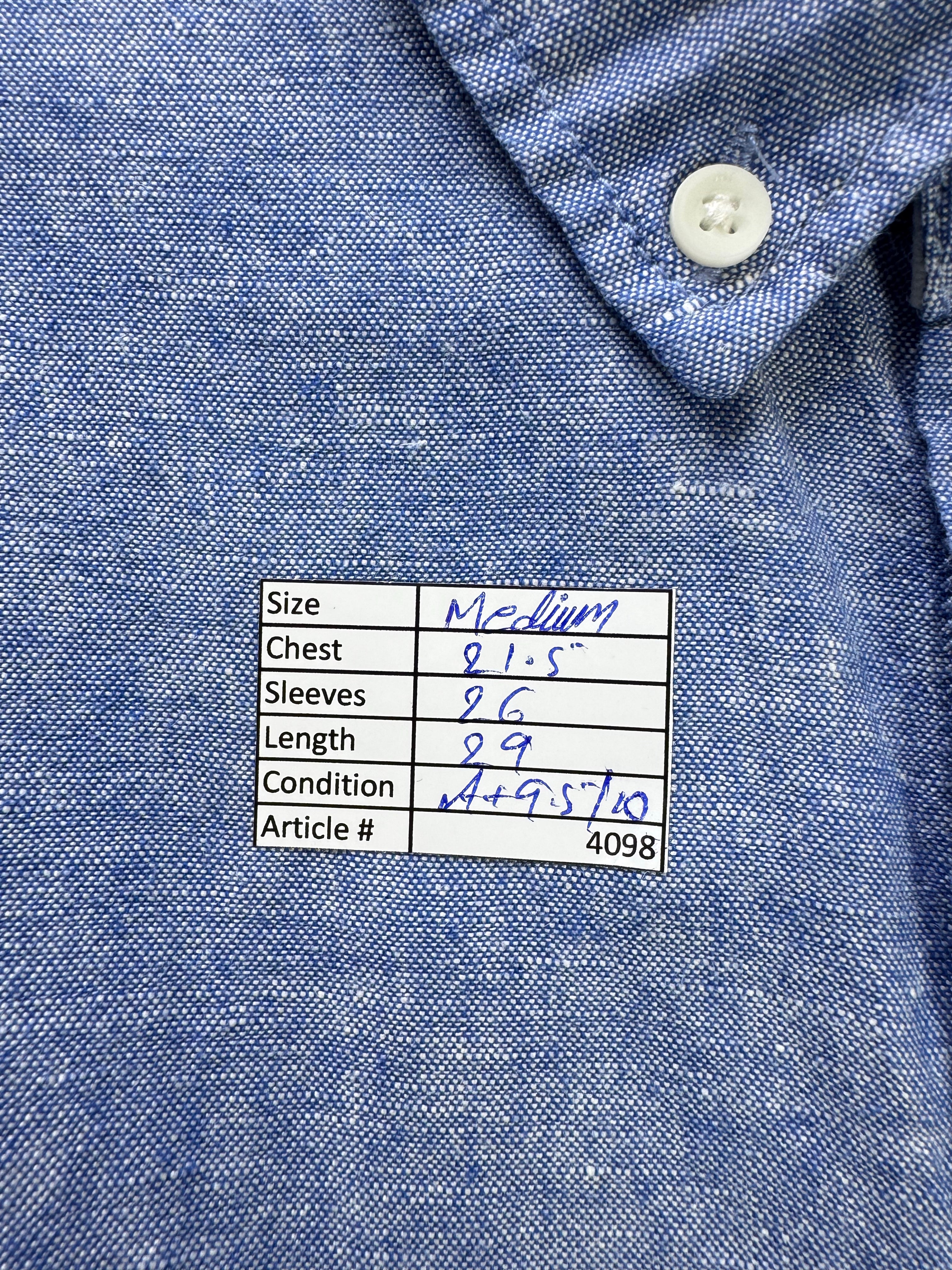 Jeanswest® Medium | Chest: 21.5" | Light Blue | Shirt | Linen - Cotton | 4098 - Genuine Maal