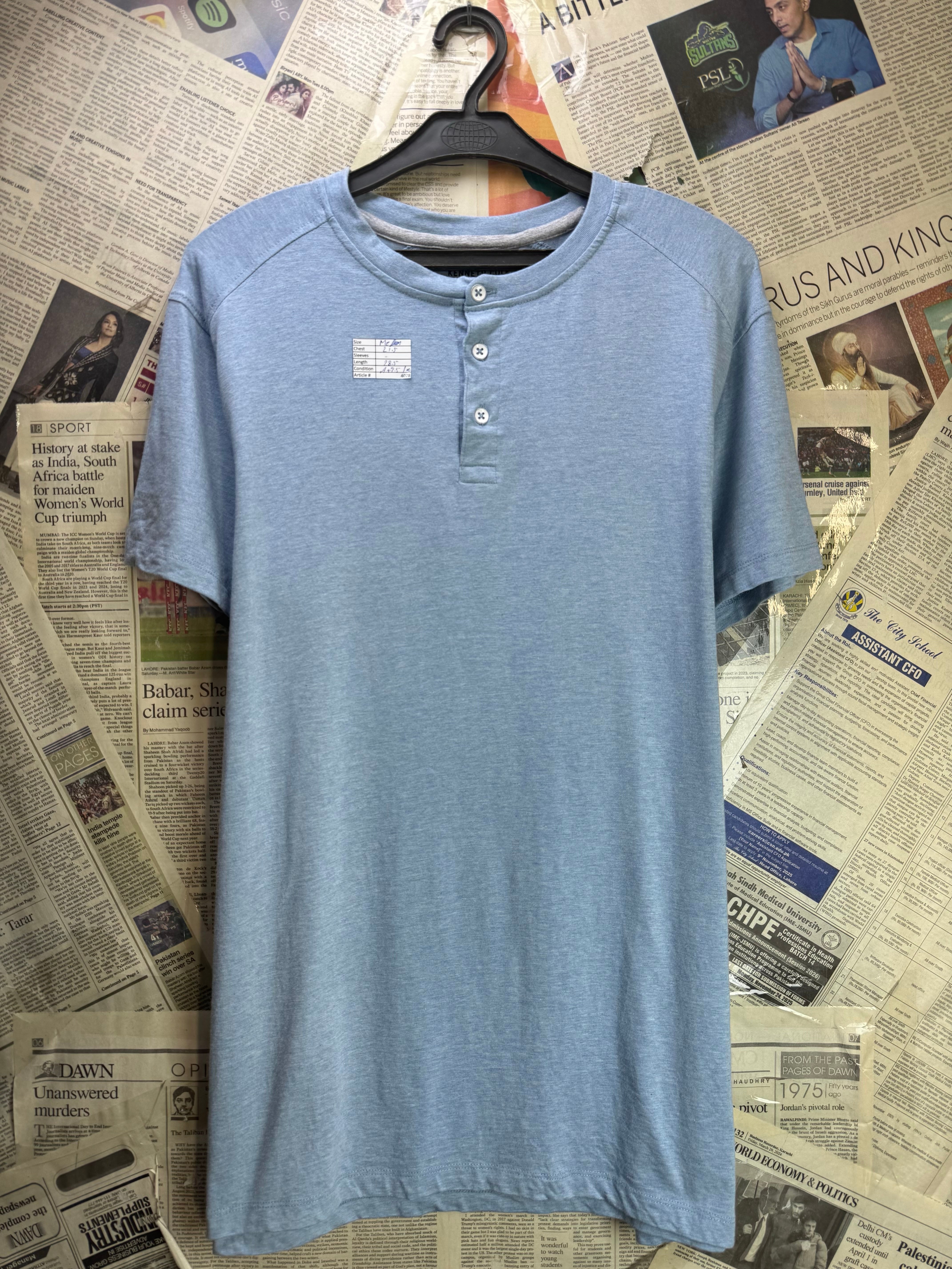 Kenneth Cole® Medium | Chest: 21.5" | Blue | T-Shirt | Cotton - Viscose - Spandex | 4078 - Genuine Maal
