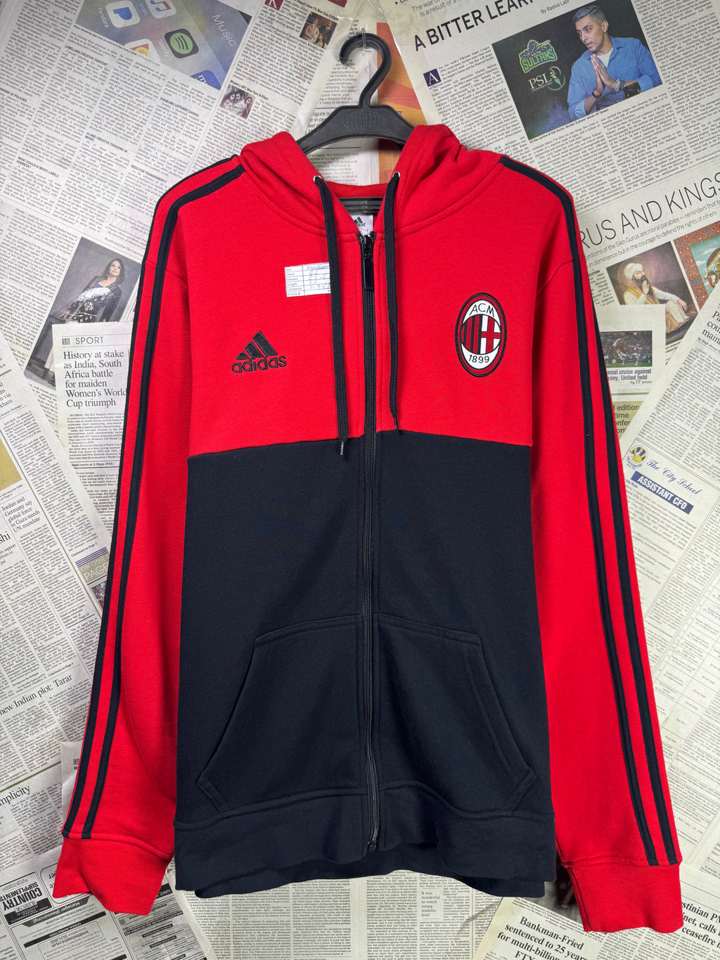 Adid*s® Medium | Chest: 22" | Red & Black | Jacket with Hoodie | Inner: Fleece | 1804 - Genuine Maal