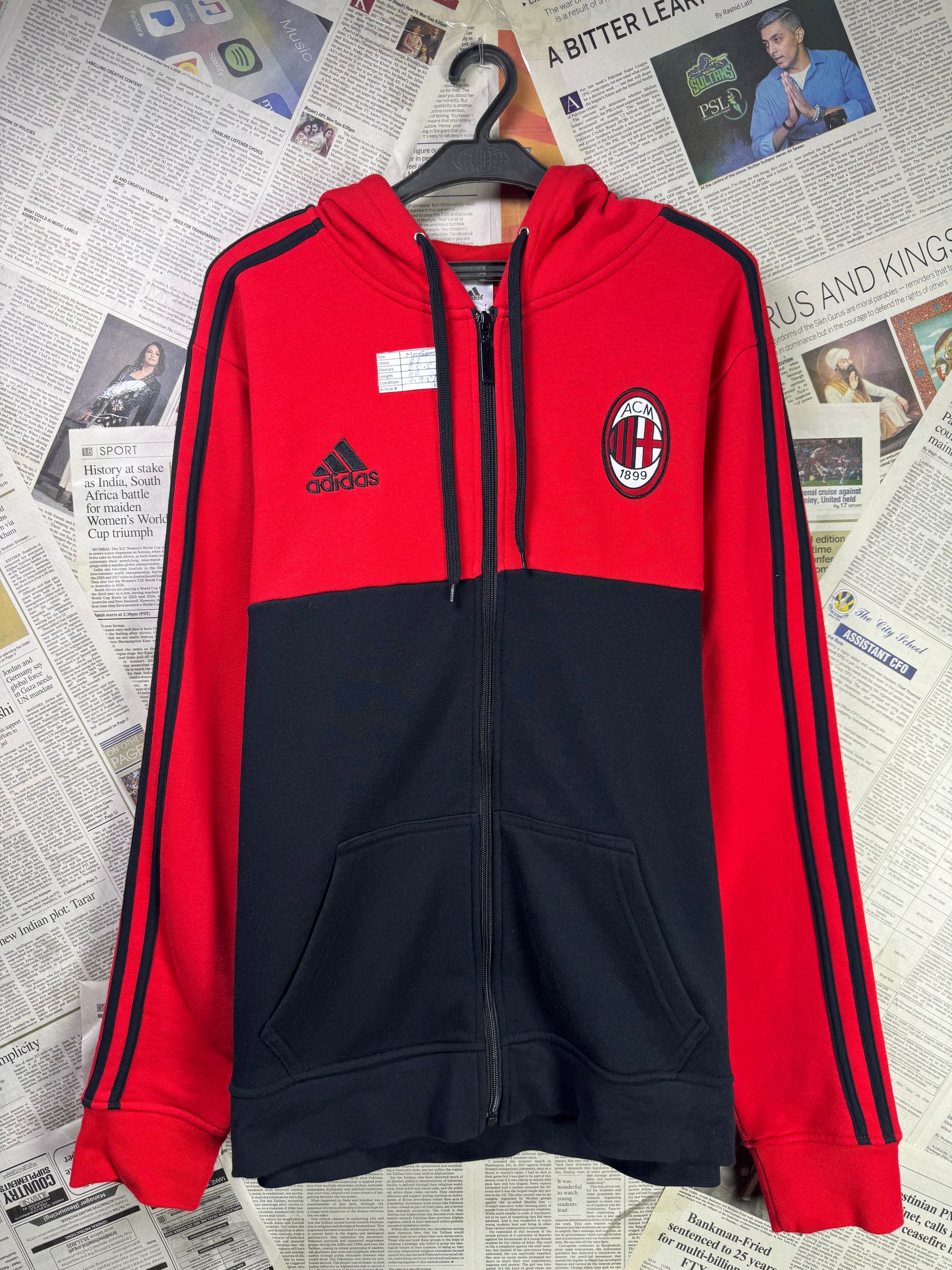 Adid*s® Medium | Chest: 22" | Red & Black | Jacket with Hoodie | Inner: Fleece | 1804 - Genuine Maal