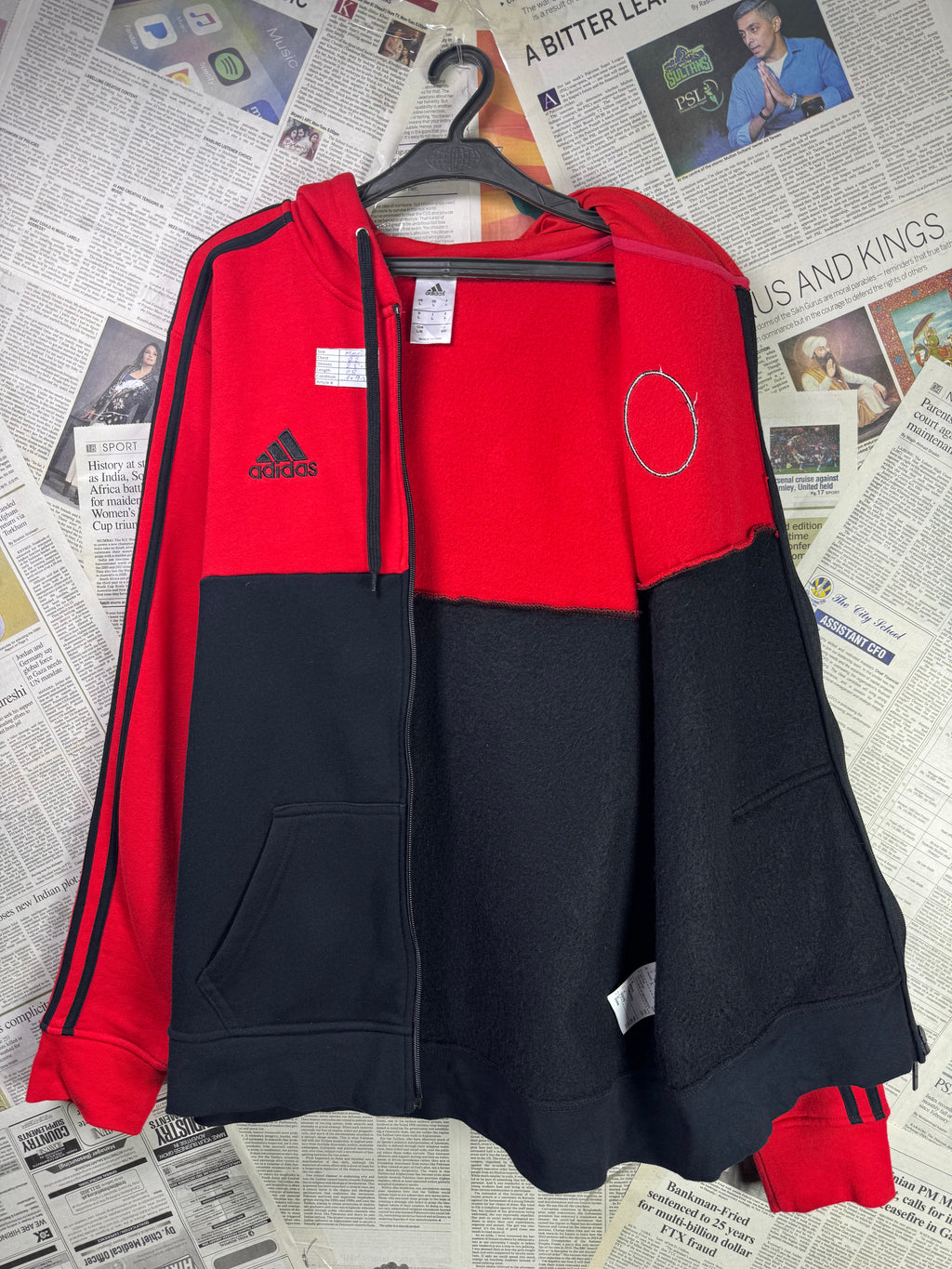 Adid*s® Medium | Chest: 22" | Red & Black | Jacket with Hoodie | Inner: Fleece | 1804 - Genuine Maal