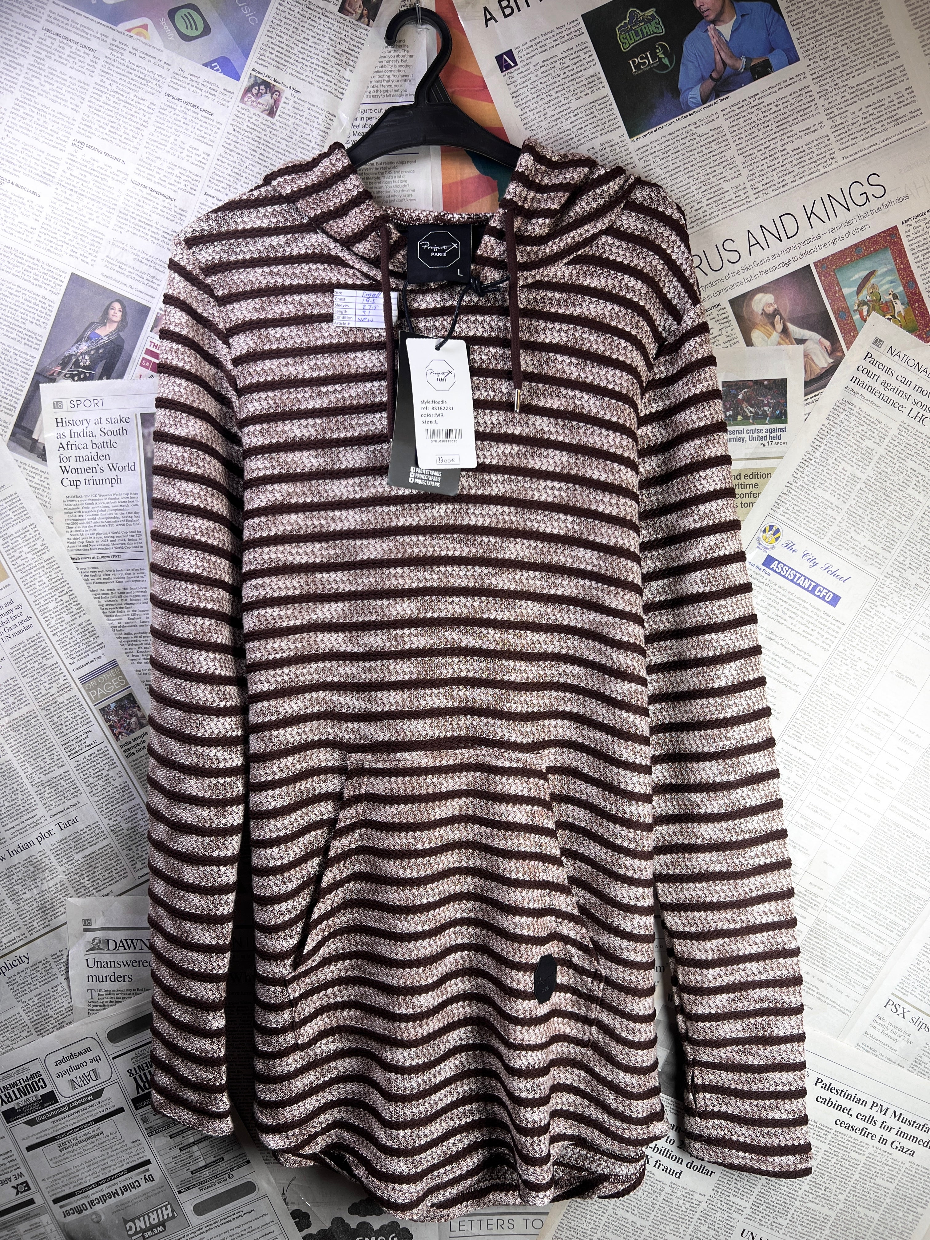 Project Paris® Small | Chest: 19.5" | Brown | Knit Hoodie | 1893 - Genuine Maal