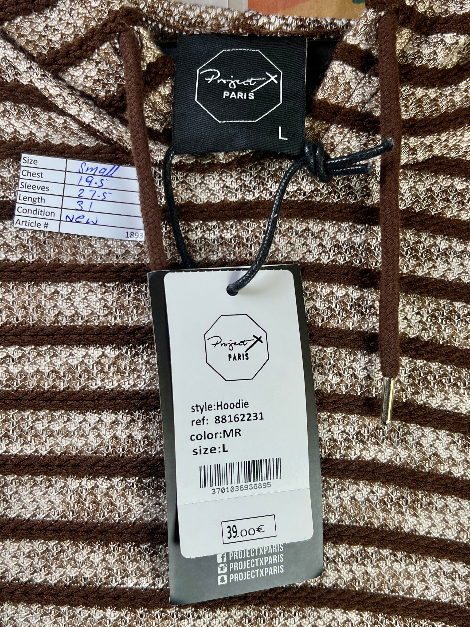 Project Paris® Small | Chest: 19.5" | Brown | Knit Hoodie | 1893 - Genuine Maal