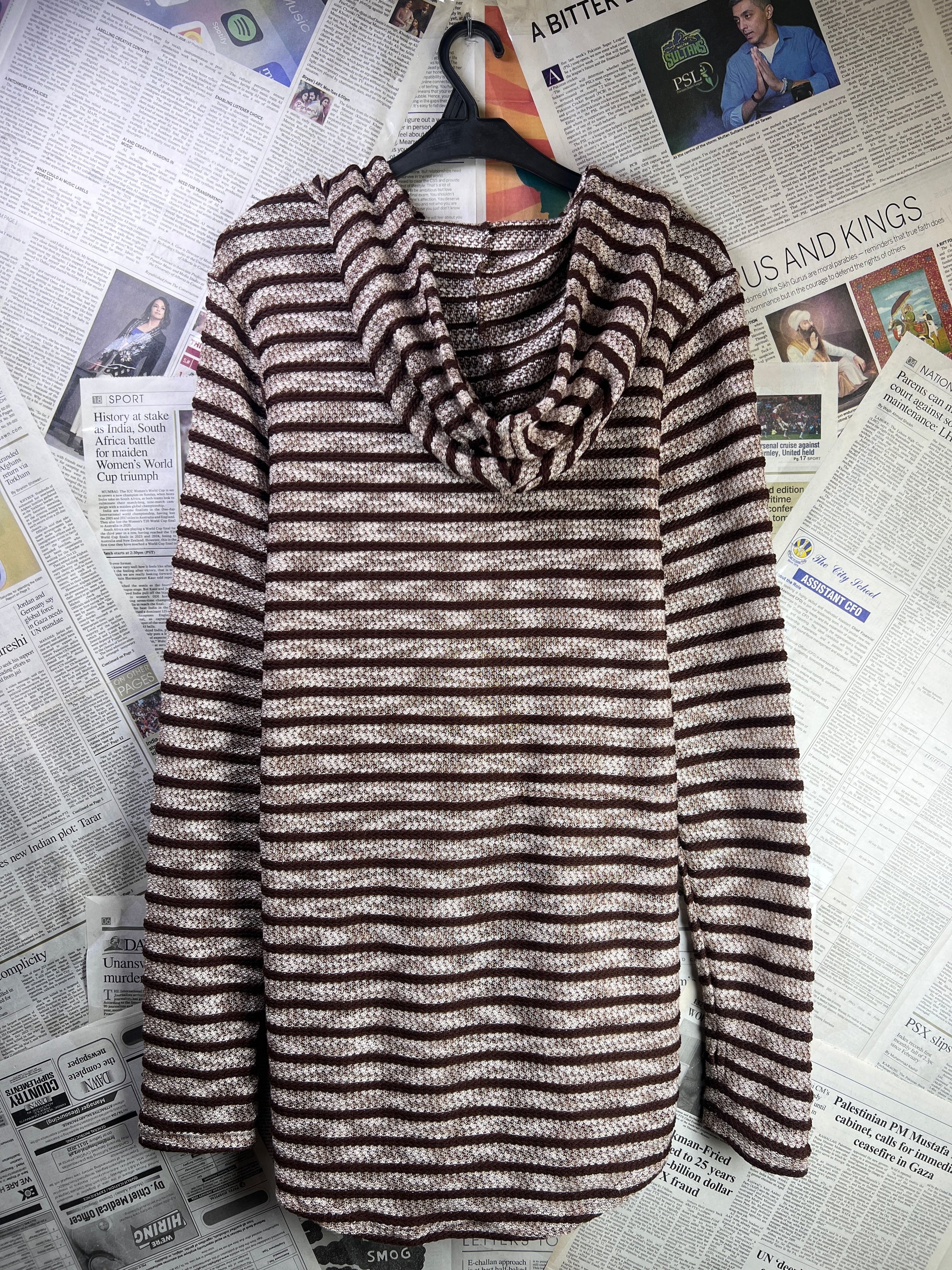 Project Paris® Small | Chest: 19.5" | Brown | Knit Hoodie | 1893 - Genuine Maal