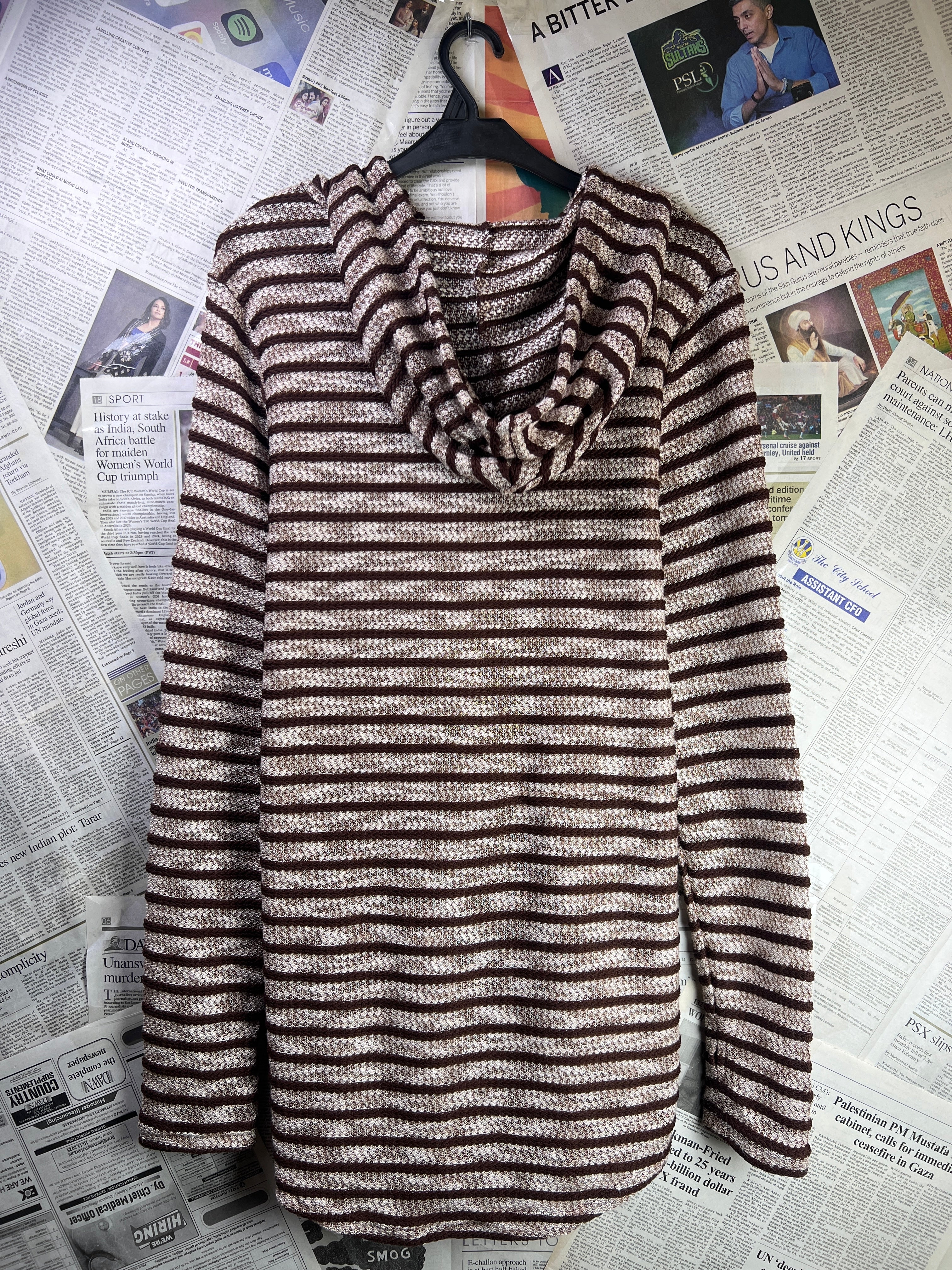 Project Paris® Small | Chest: 19.5" | Brown | Knit Hoodie | 1893 - Genuine Maal