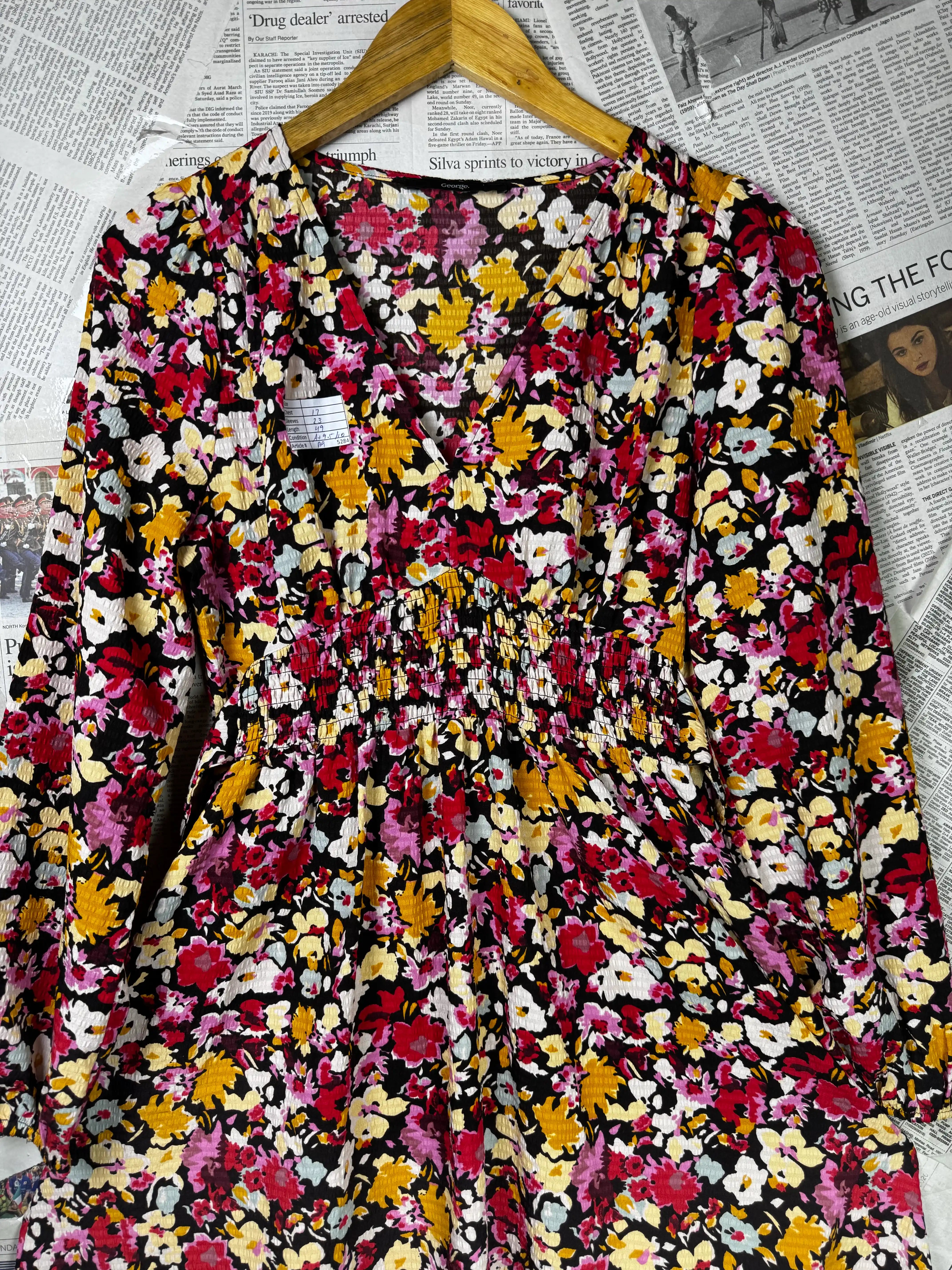 George® XS | Bust: 17" | Disty Floral Pattern | Maxi Dress | B9 - 5284 - Genuine Maal