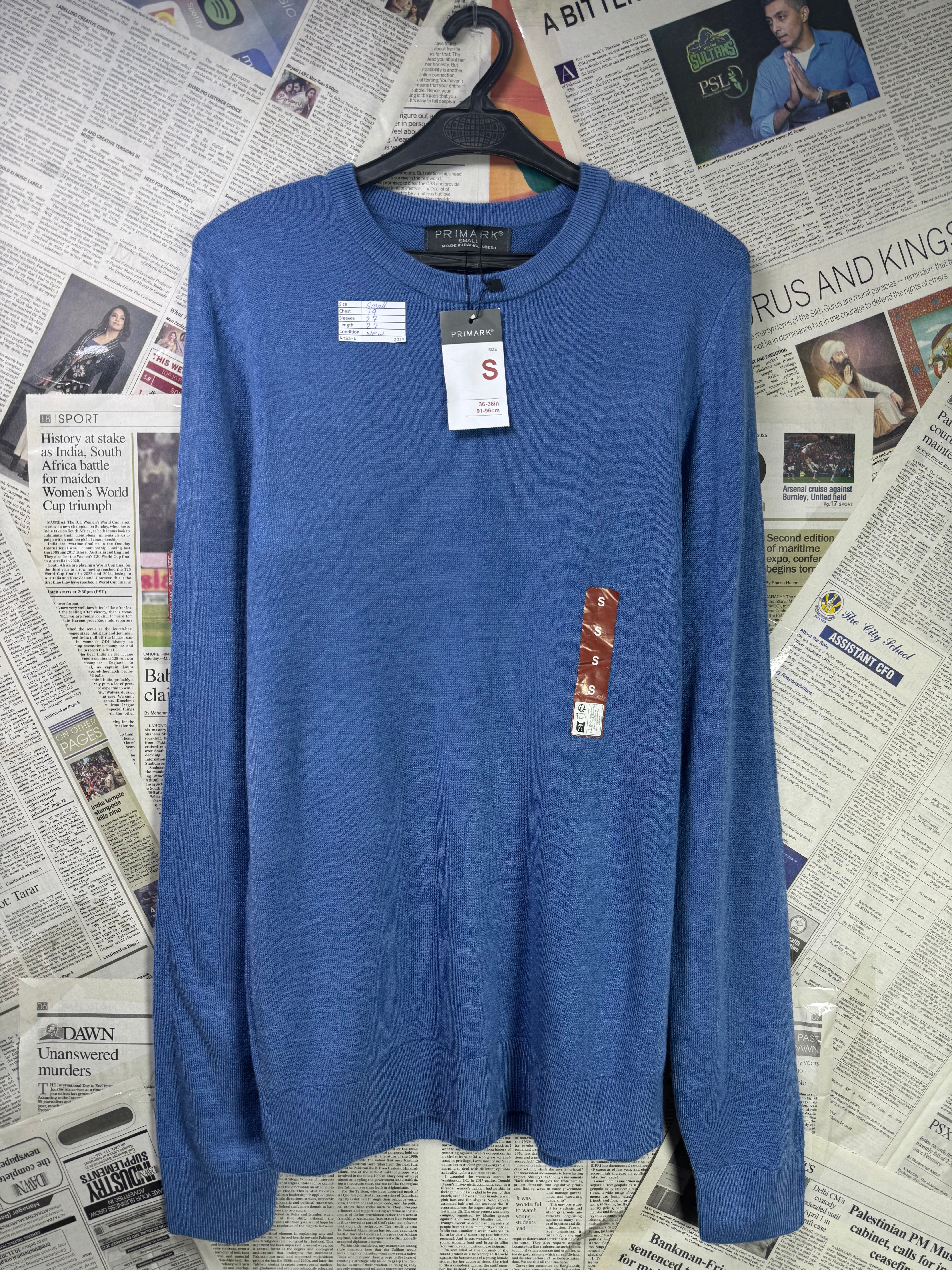 Primark® Small | Chest: 19" | Aqua Blue | Knit Sweater | Acrylic | 2024 - Genuine Maal