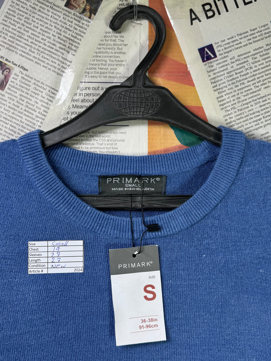 Primark® Small | Chest: 19" | Aqua Blue | Knit Sweater | Acrylic | 2024 - Genuine Maal