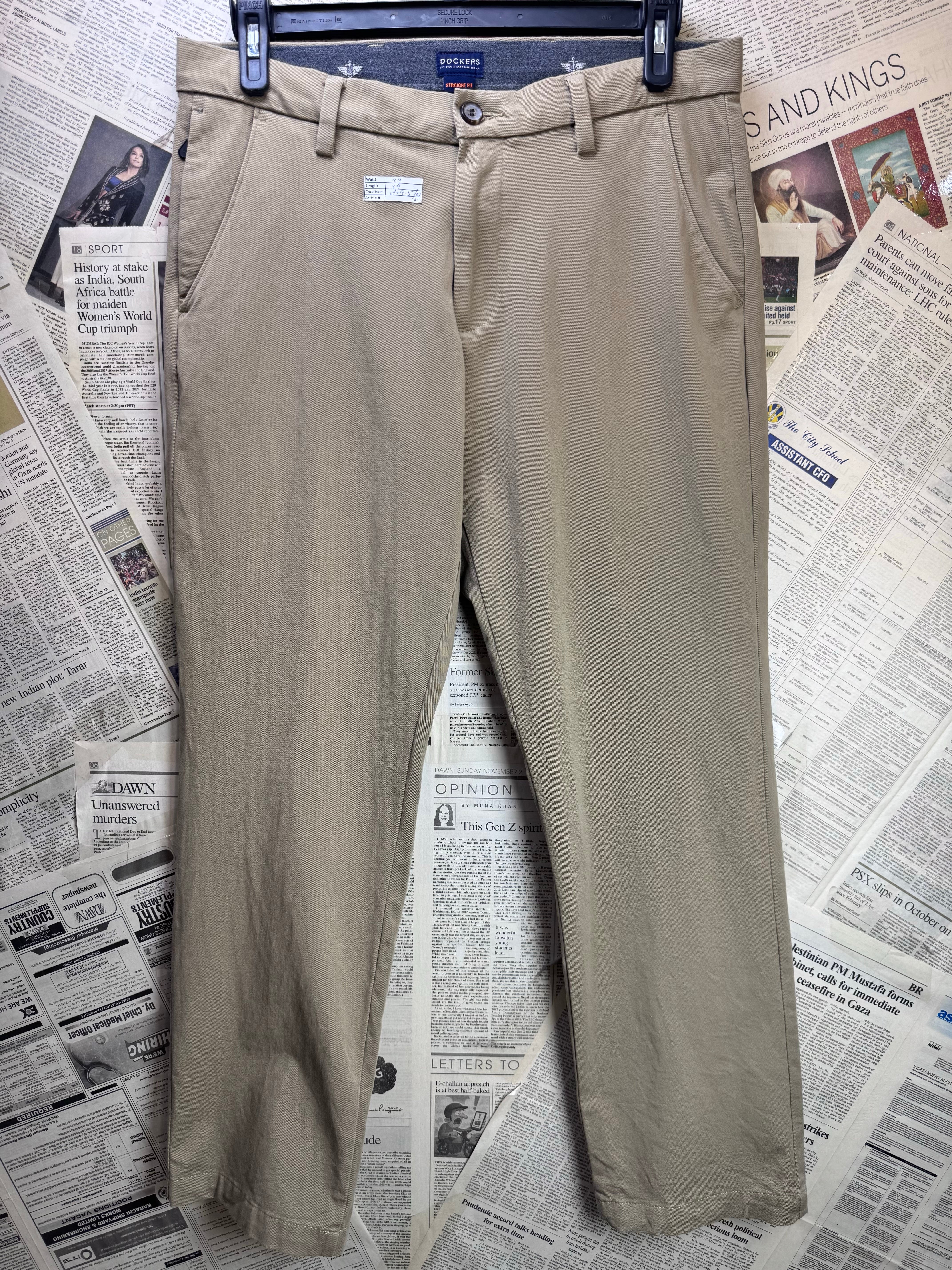 D*ckers® Waist: 34" | Khaki | Straight - Fit Chino Pants | Cotton - Elastane | 1453 | Made in Bangladesh - Genuine Maal