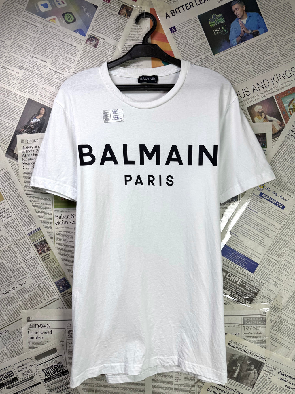 Balmain Paris® Small | Chest: 20" | White | T-Shirt | Authentication QR Code | 1813 - Genuine Maal
