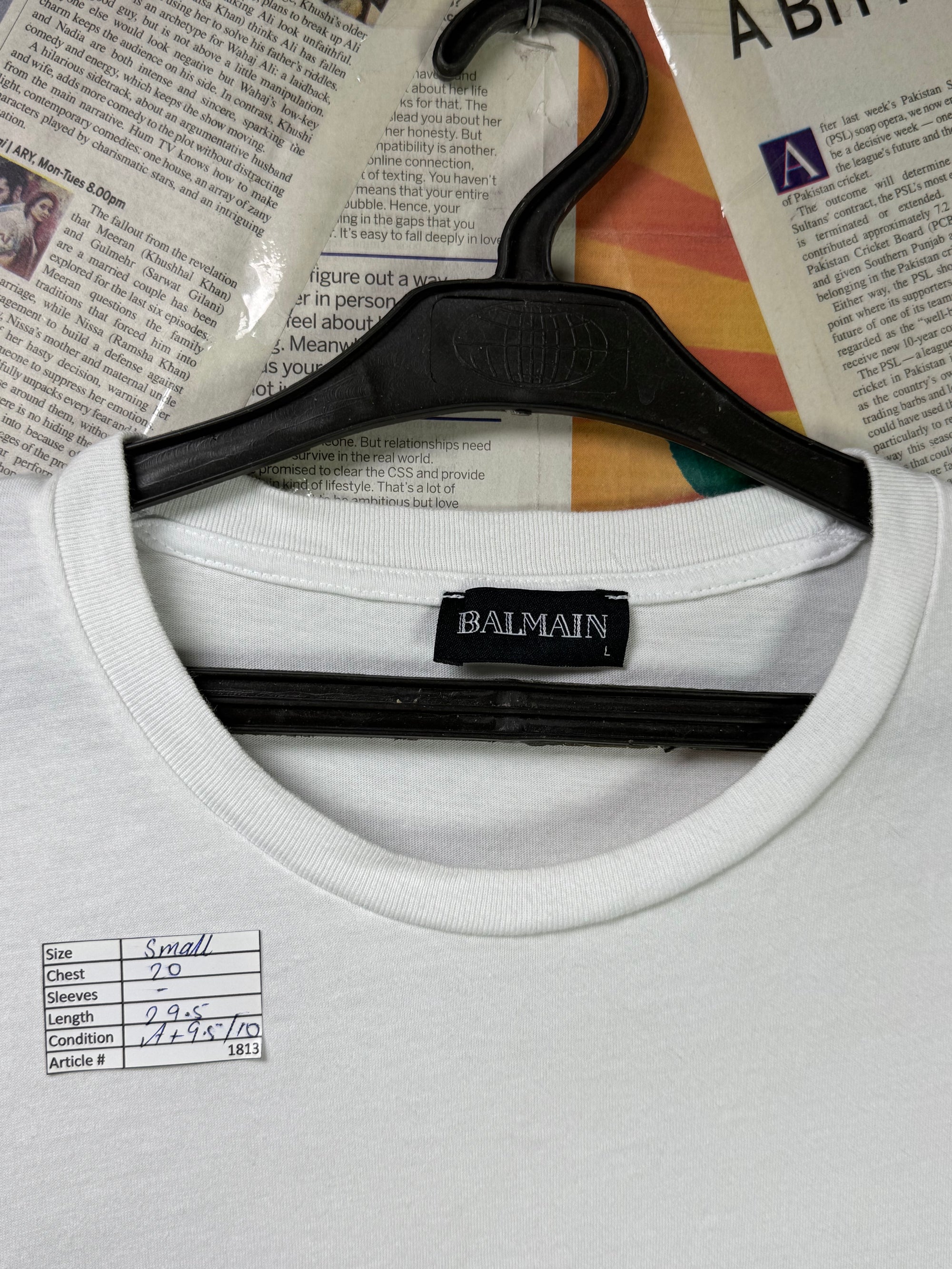 Balmain Paris® Small | Chest: 20" | White | T-Shirt | Authentication QR Code | 1813 - Genuine Maal
