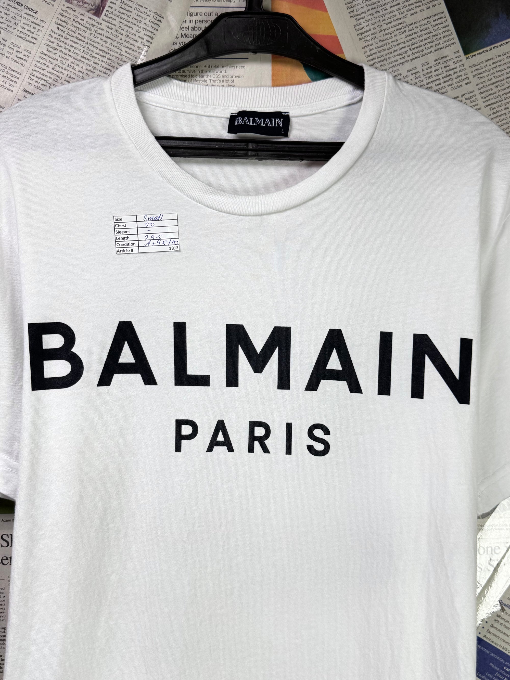 Balmain Paris® Small | Chest: 20" | White | T-Shirt | Authentication QR Code | 1813 - Genuine Maal