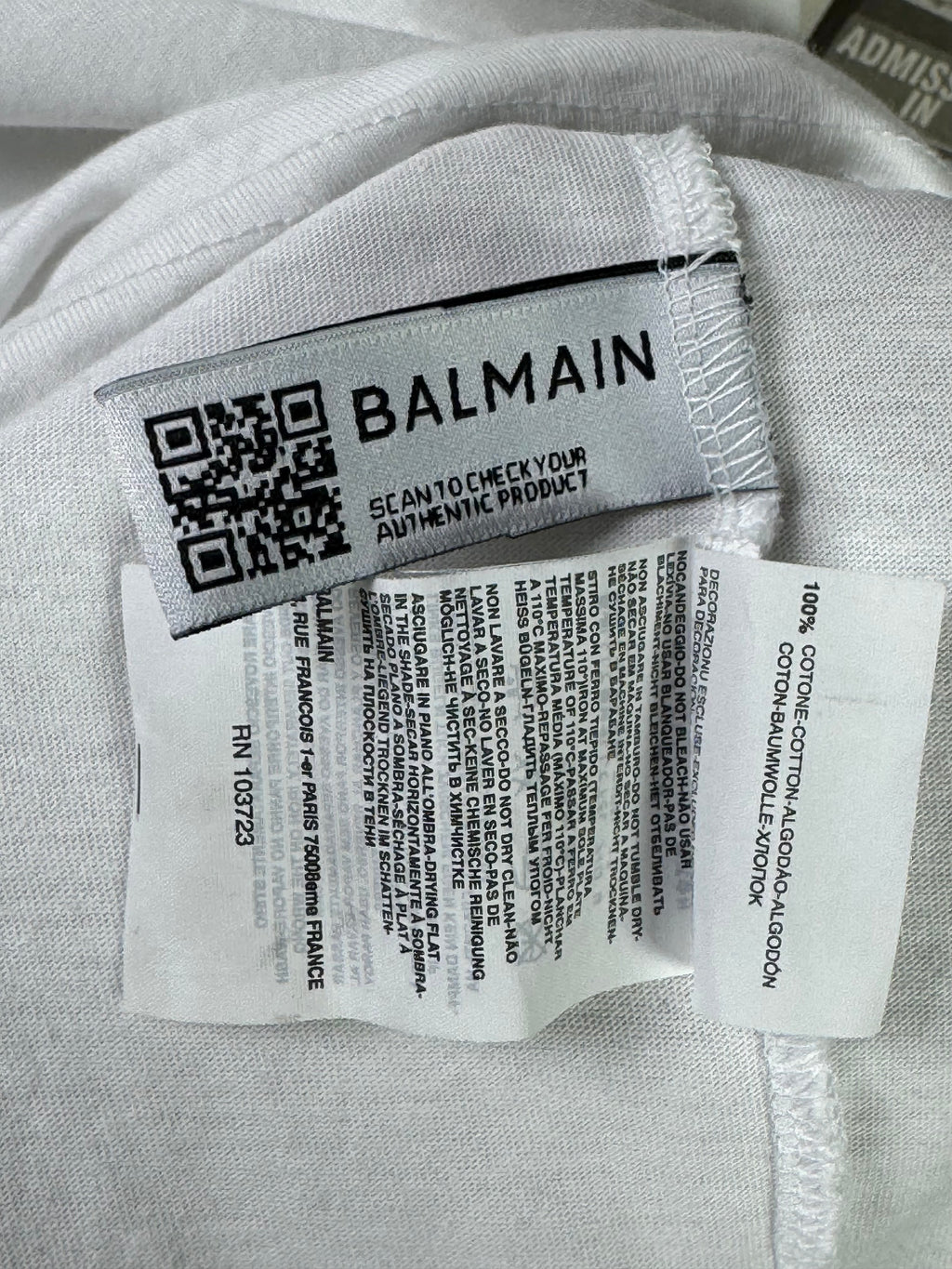 Balmain Paris® Small | Chest: 20" | White | T-Shirt | Authentication QR Code | 1813 - Genuine Maal