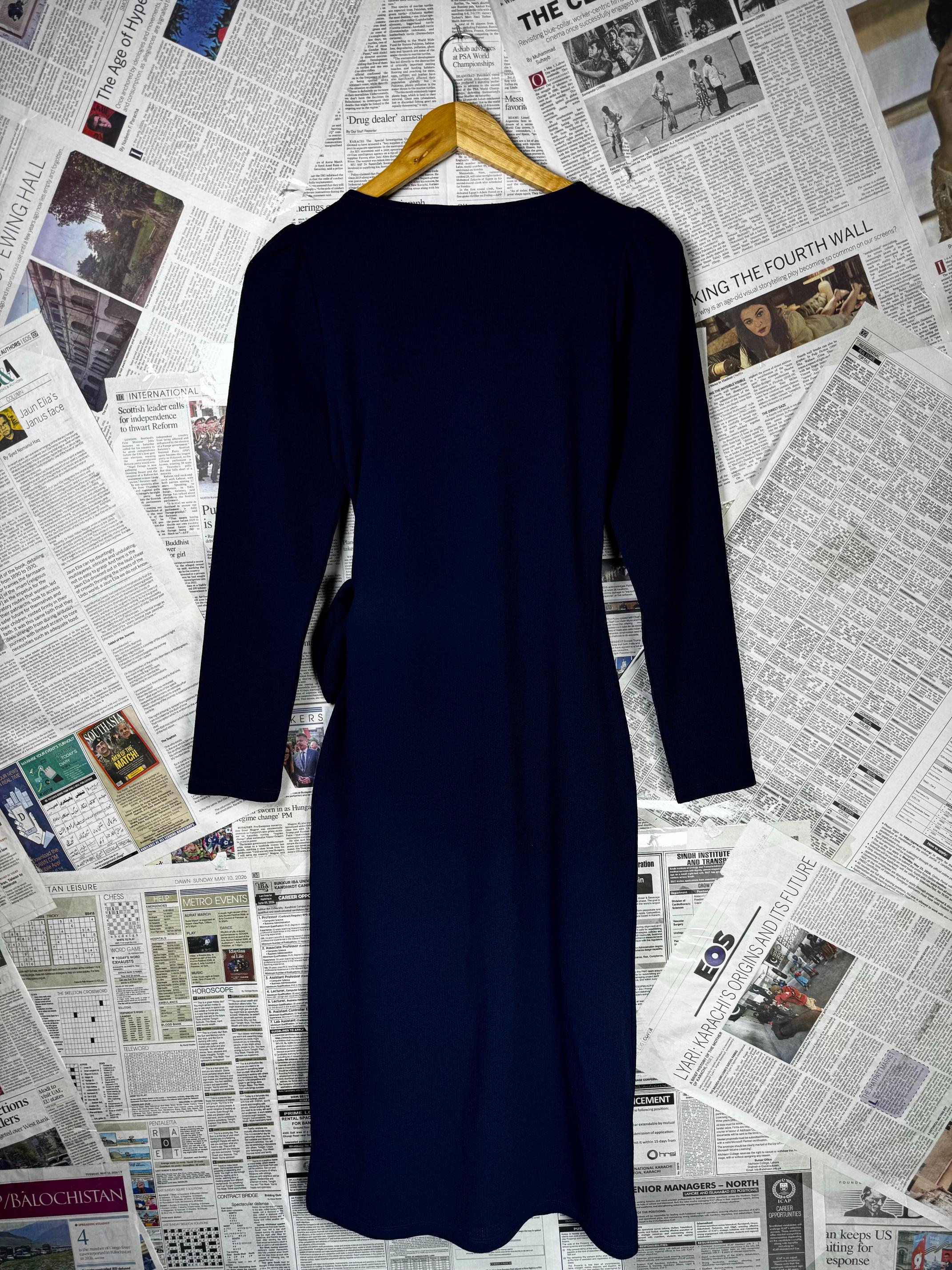 H&M® XS | Bust: 16" | Navy Blue | Midi Dress | B9 - 5064 - Genuine Maal
