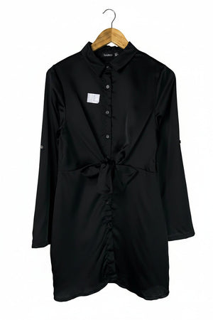 Boohoo® Small | Bust: 18" | Satan Black | Mini Dress | B9 - 5091 - Genuine Maal