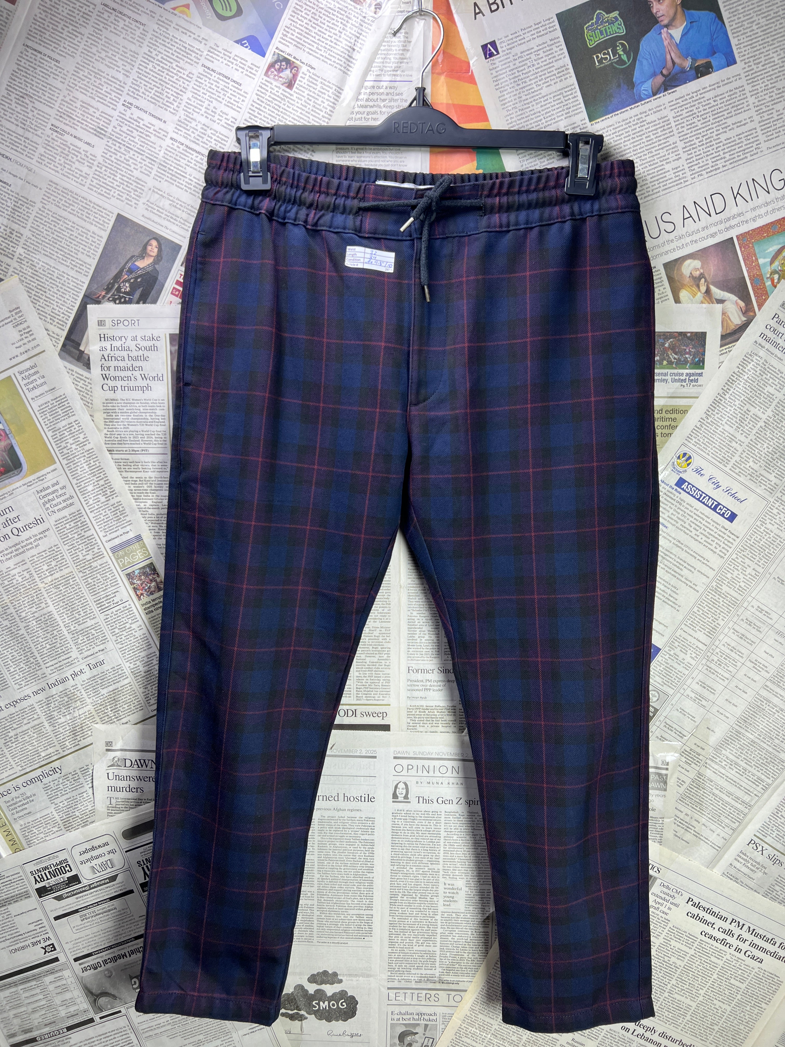 Topman® Waist: 32" | Blue Check | Pajama | 2616 - Genuine Maal