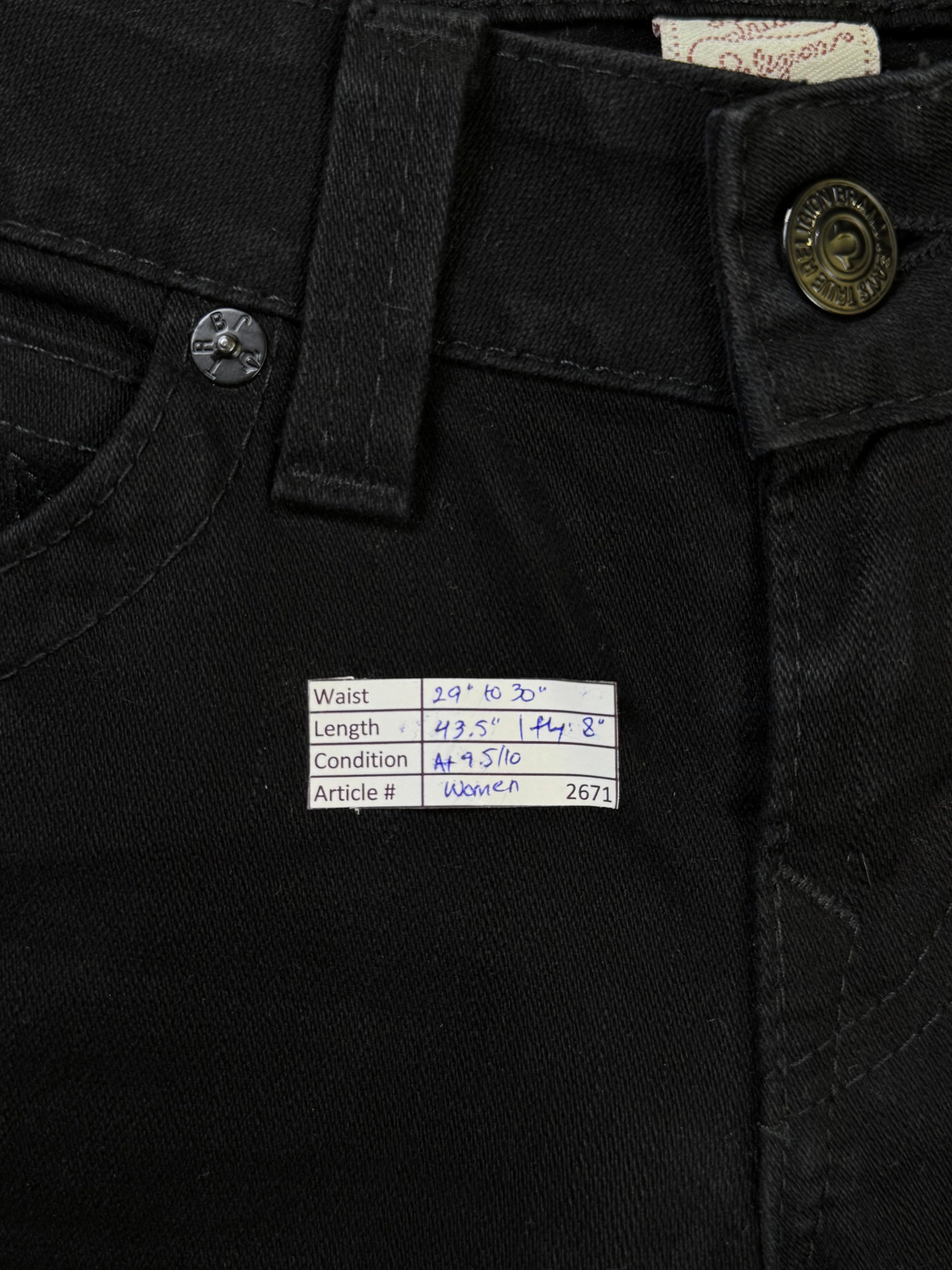 True Religion® Waist: 29" to 30" | Black | Bell Bottom Denim Pant | Made in USA | 2671 | Women - Genuine Maal