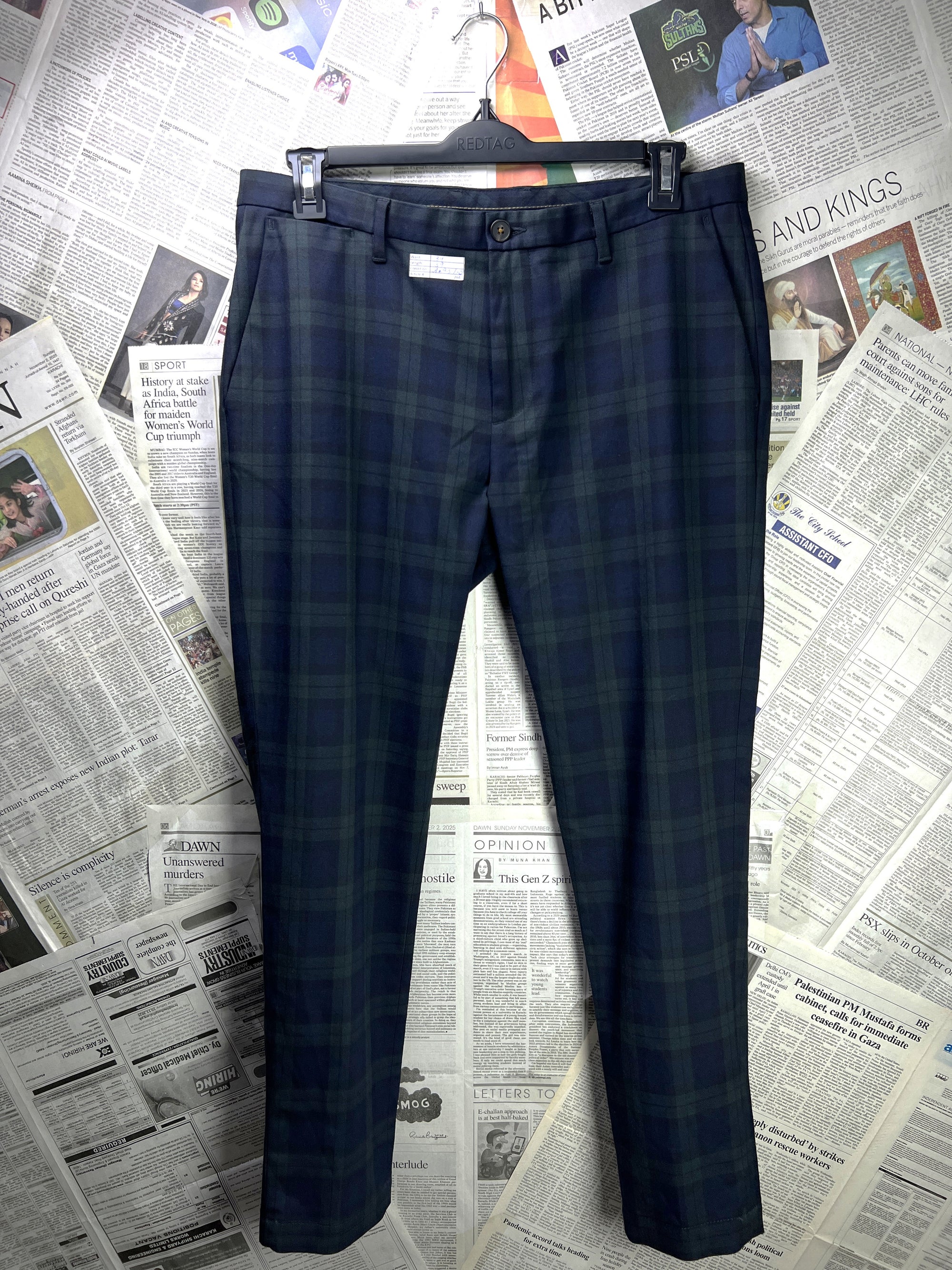Zara® Waist: 34" | Forest Green & Blue Check | Chino Pant | 2642 - Genuine Maal