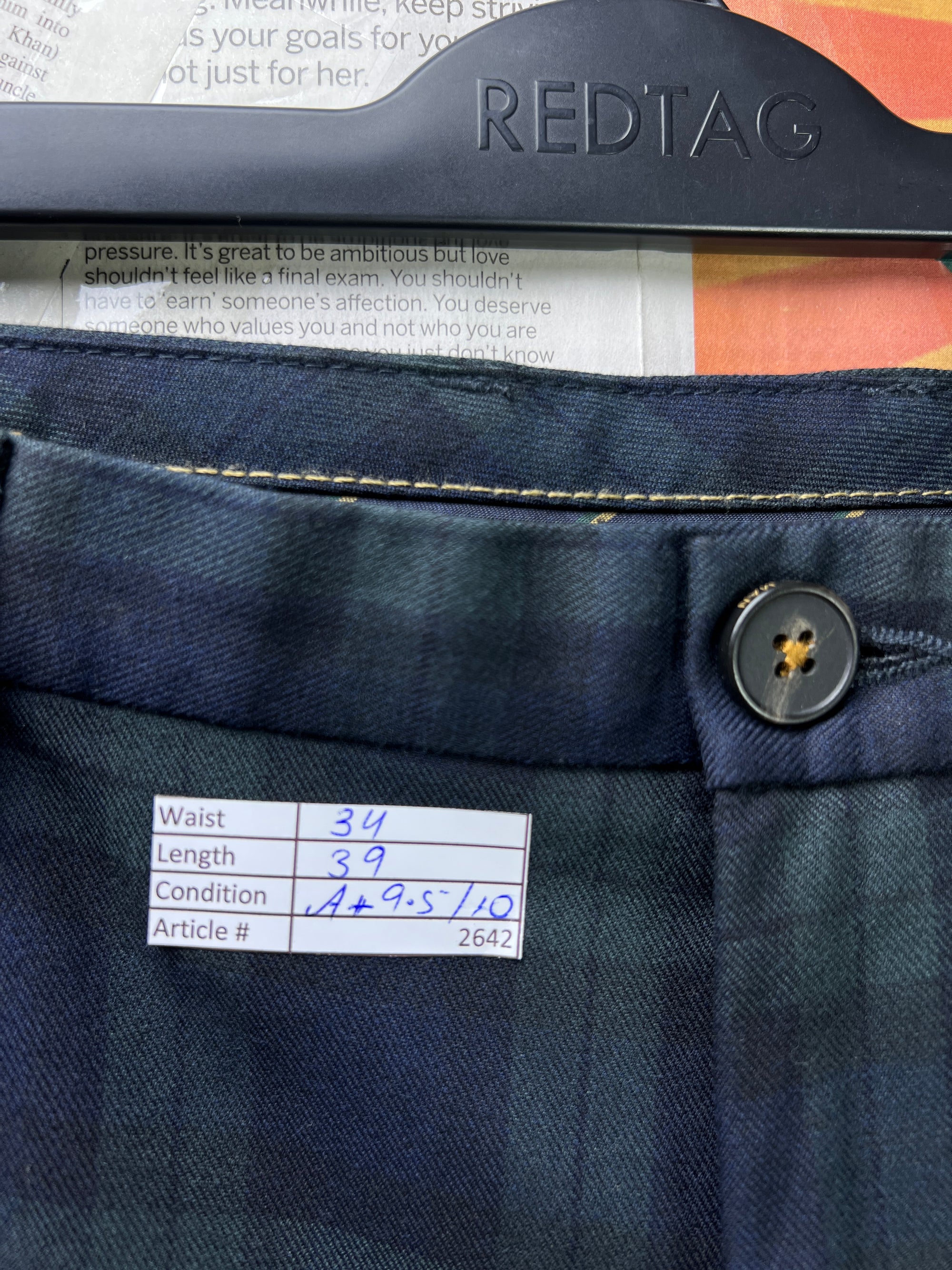 Zara® Waist: 34" | Forest Green & Blue Check | Chino Pant | 2642 - Genuine Maal