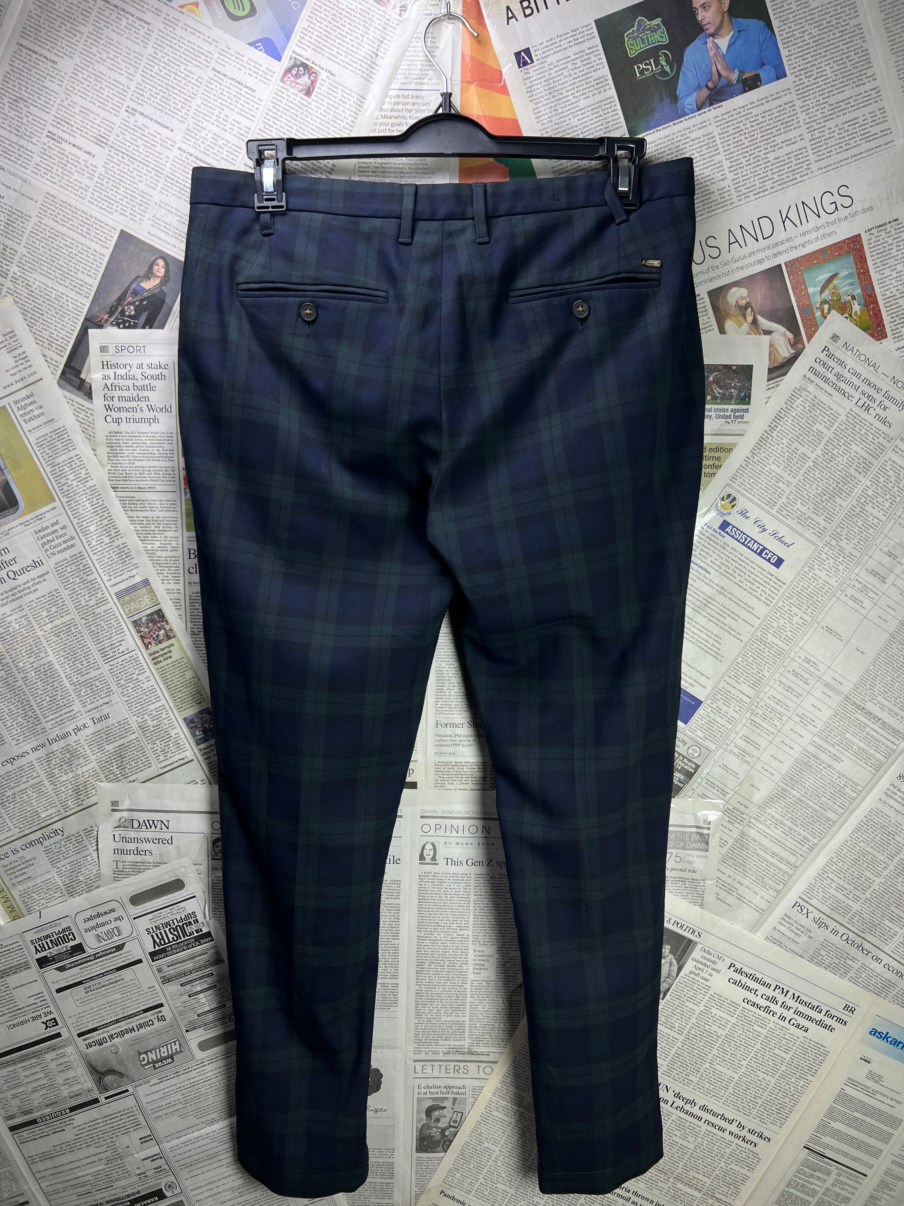 Zara® Waist: 34" | Forest Green & Blue Check | Chino Pant | 2642 - Genuine Maal