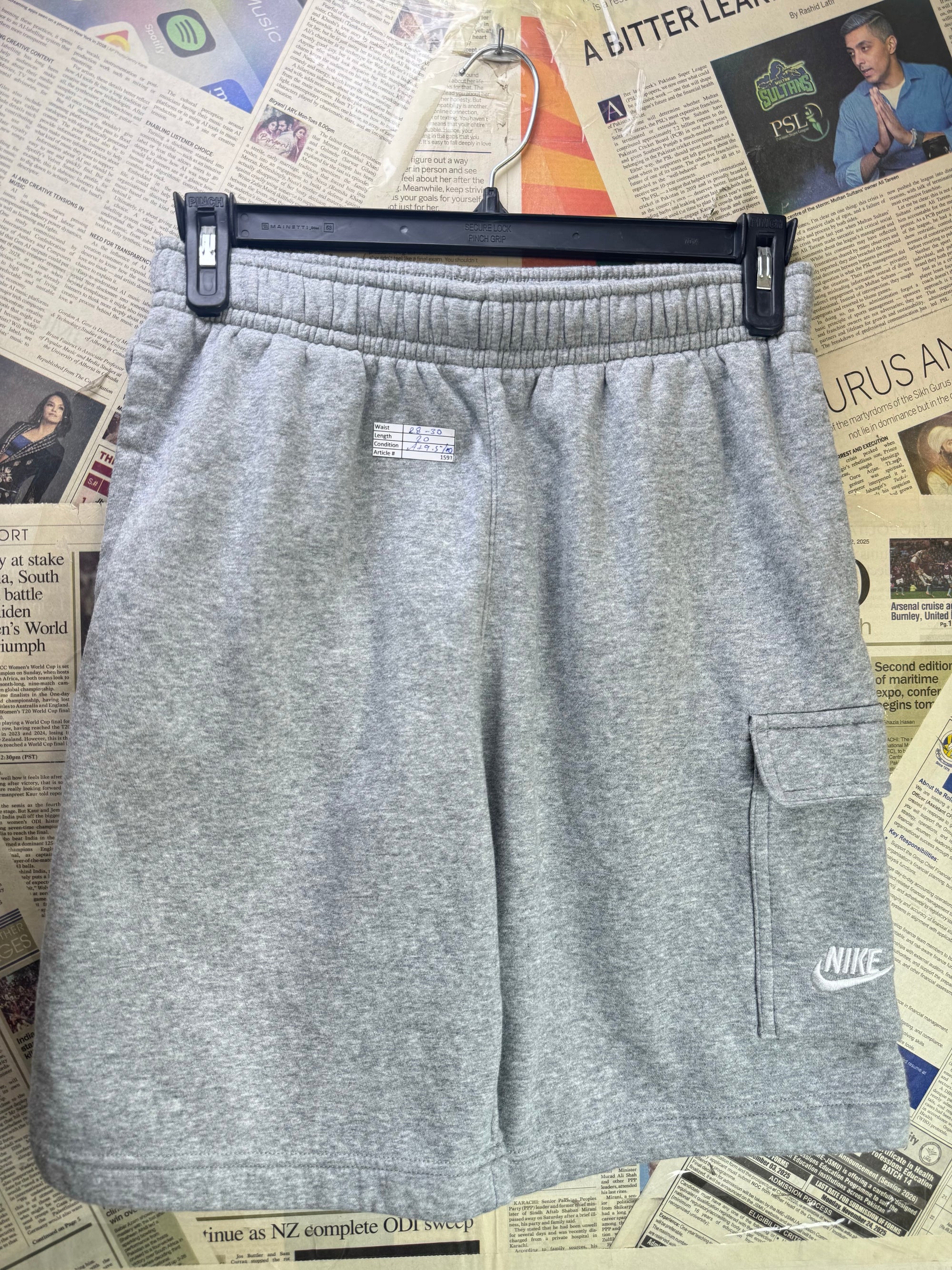 N*ke® Waist: 28" to 30" | Grey | Shorts | Cotton - Poly | Inner Fleece | 1593 - Genuine Maal