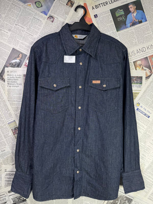 Carhartt® Small | Chest: 21" | Blue | VTG Denim Flame Resistant Shirt | Cotton | 2000 - Genuine Maal