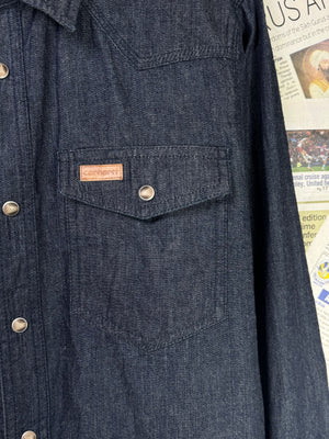 Carhartt® Small | Chest: 21" | Blue | VTG Denim Flame Resistant Shirt | Cotton | 2000 - Genuine Maal