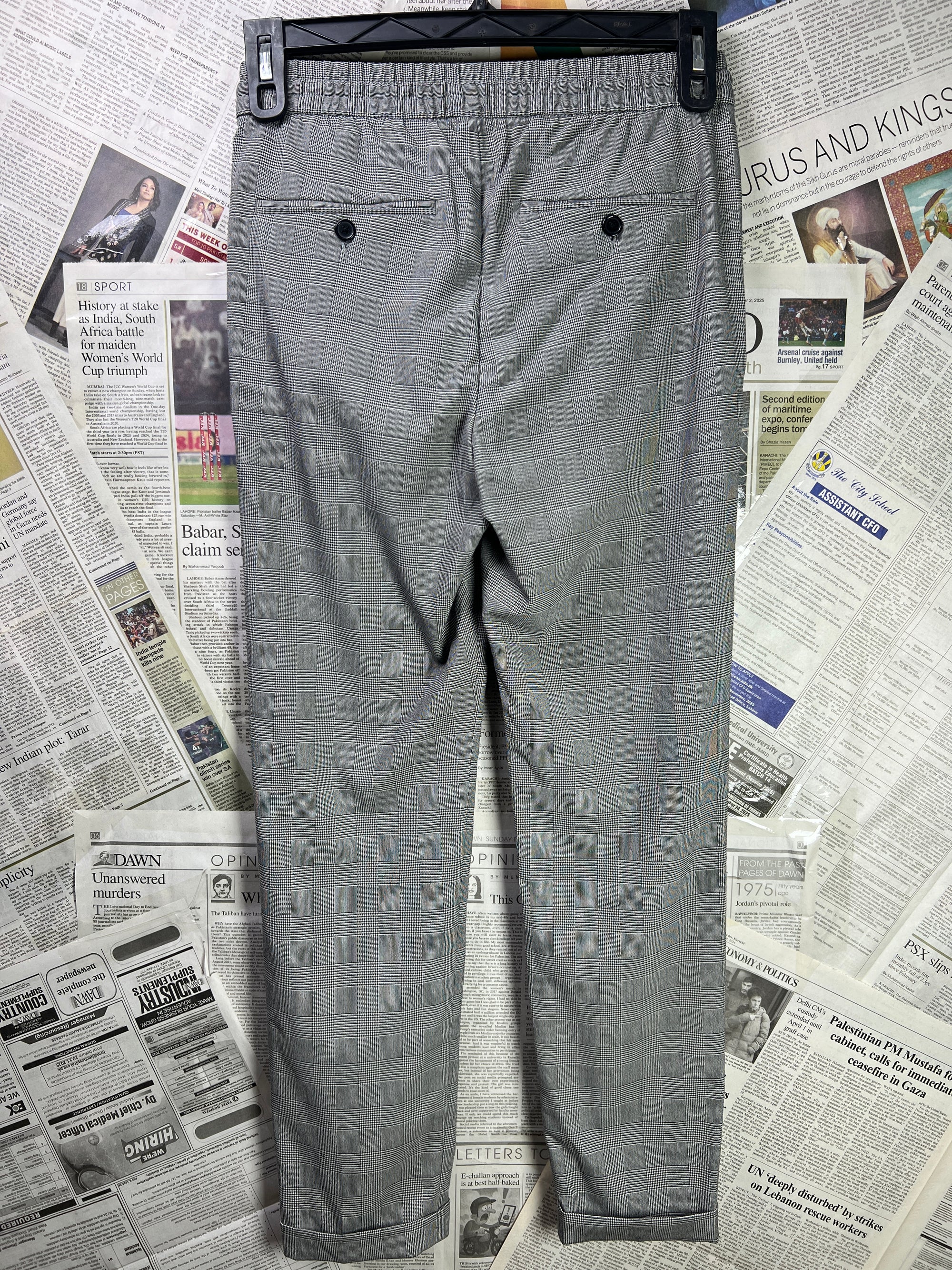 H&M® Waist: 26" to 28" | Houndstooth Pattern | Tapered Drawstring Trouser | 2630 - Genuine Maal