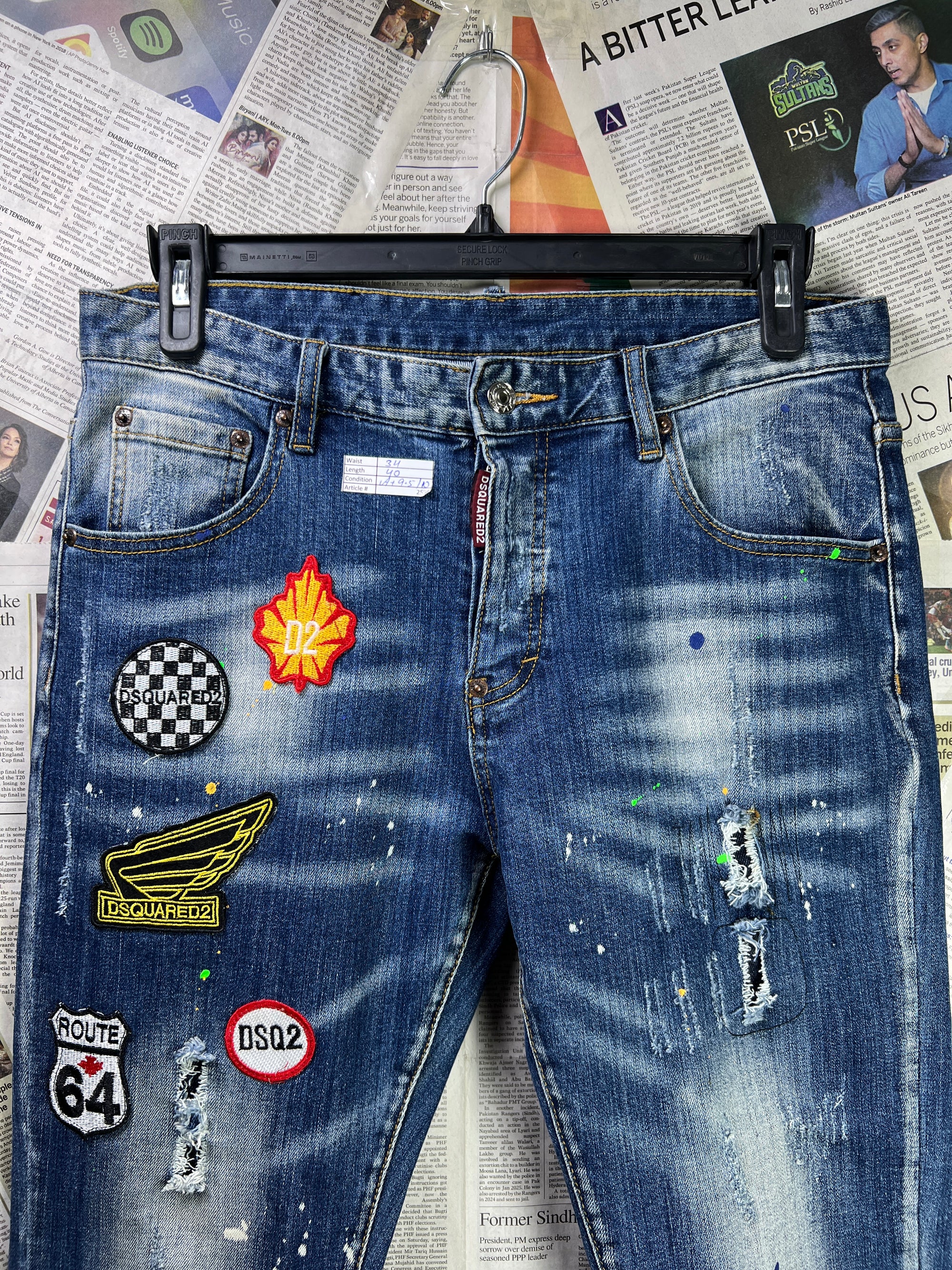 Women - DSQUARED® Waist: 34" | Blue | Distressed Denim Slim Fit Pants | 2598 | Made in Italy - Genuine Maal