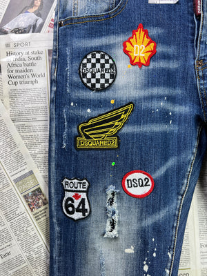 Women - DSQUARED® Waist: 34" | Blue | Distressed Denim Slim Fit Pants | 2598 | Made in Italy - Genuine Maal