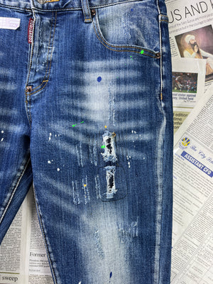 Women - DSQUARED® Waist: 34" | Blue | Distressed Denim Slim Fit Pants | 2598 | Made in Italy - Genuine Maal