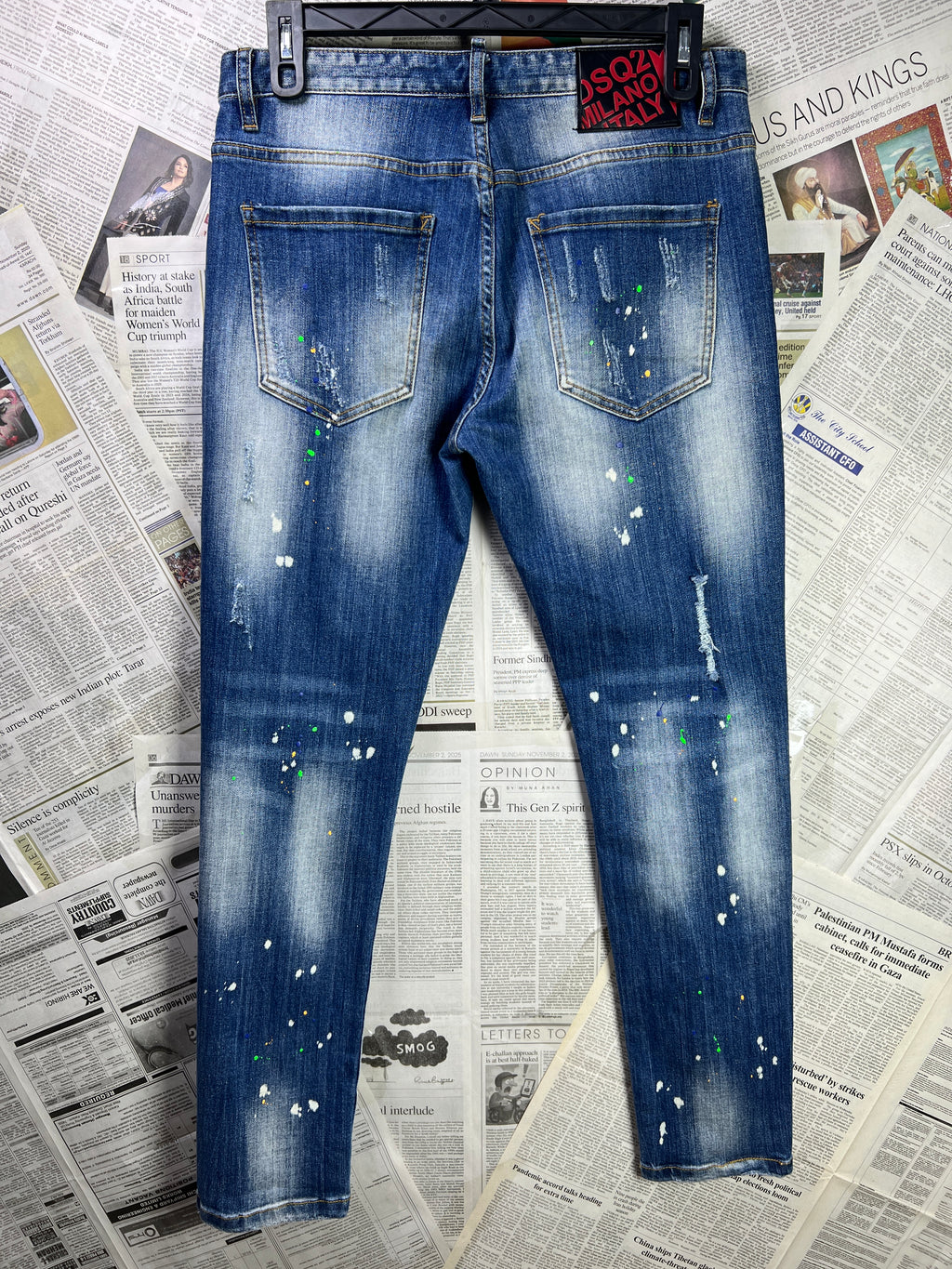 Women - DSQUARED® Waist: 34" | Blue | Distressed Denim Slim Fit Pants | 2598 | Made in Italy - Genuine Maal