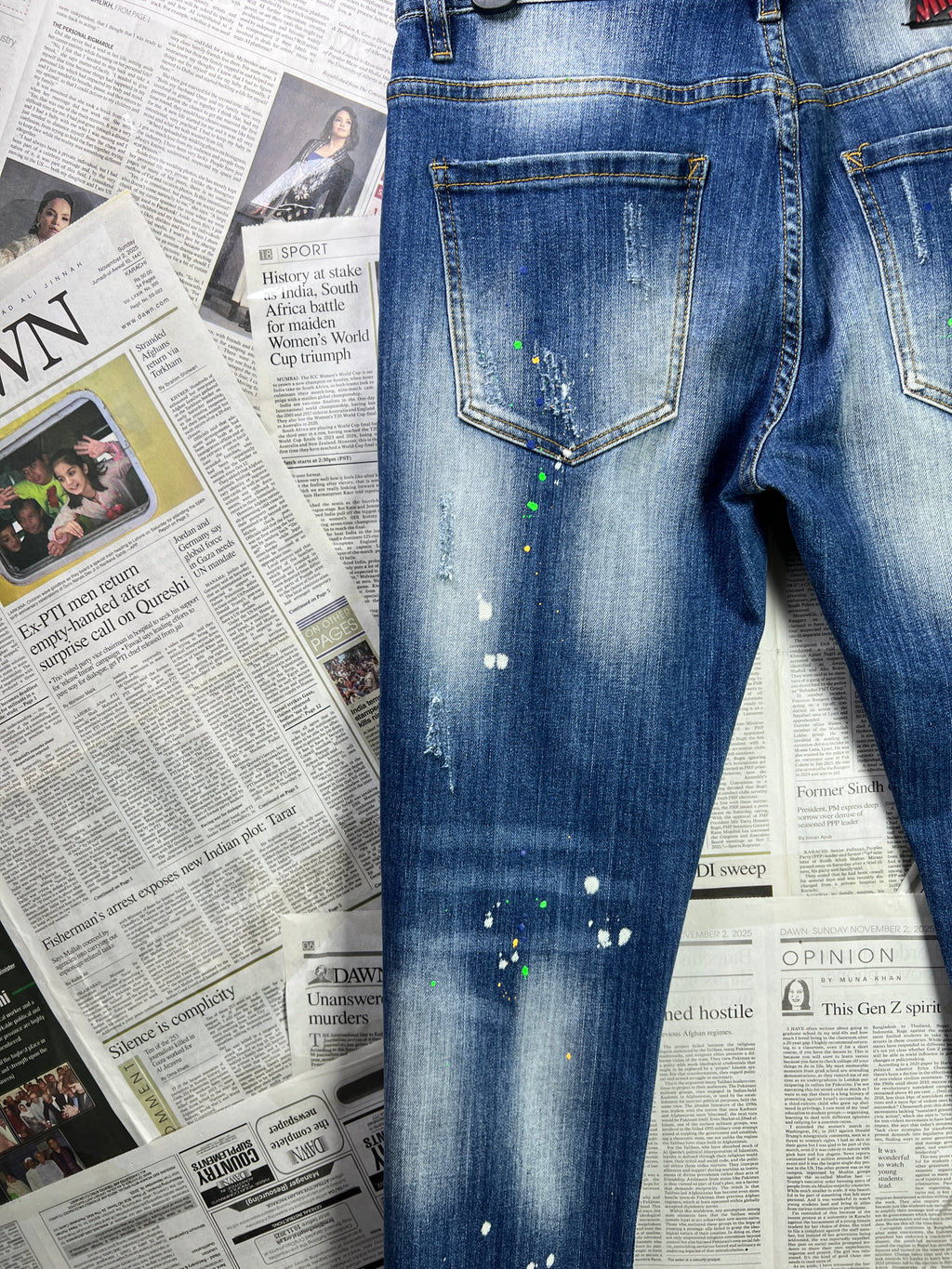 Women - DSQUARED® Waist: 34" | Blue | Distressed Denim Slim Fit Pants | 2598 | Made in Italy - Genuine Maal