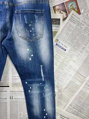 Women - DSQUARED® Waist: 34" | Blue | Distressed Denim Slim Fit Pants | 2598 | Made in Italy - Genuine Maal