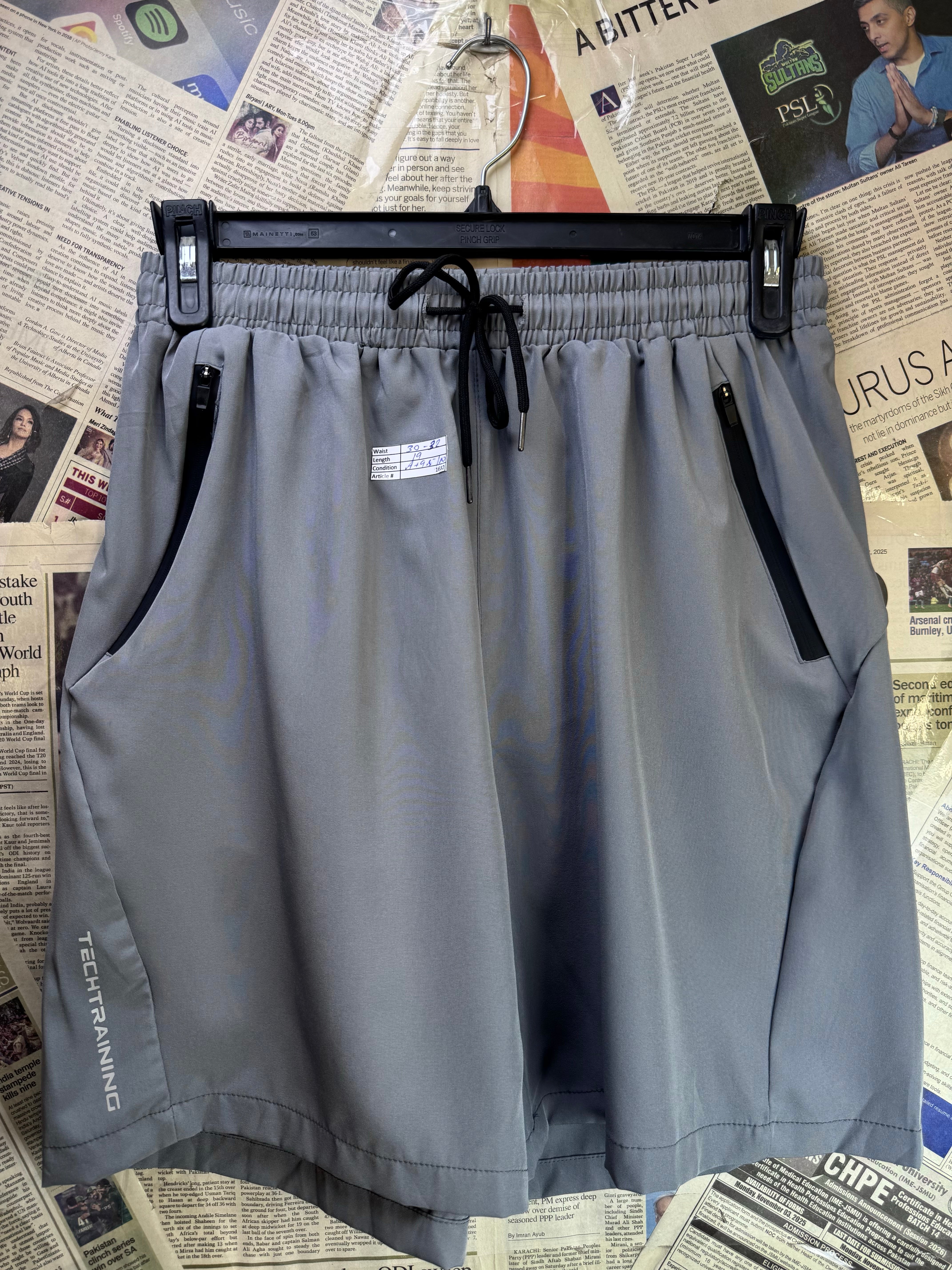 TechTraining® Waist: 30" to 32" | Grey | Sports Shorts | 1682 - Genuine Maal
