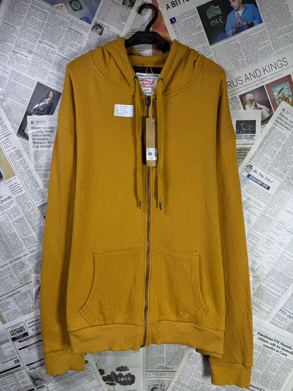 Clothing & Footwear® XXL | Chest: 28" | Mustard | Jacket with Hoodie | Cotton | 2190 - Genuine Maal