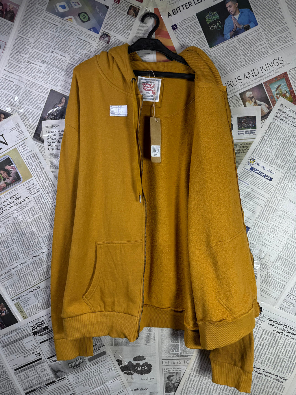 Clothing & Footwear® XXL | Chest: 28" | Mustard | Jacket with Hoodie | Cotton | 2190 - Genuine Maal