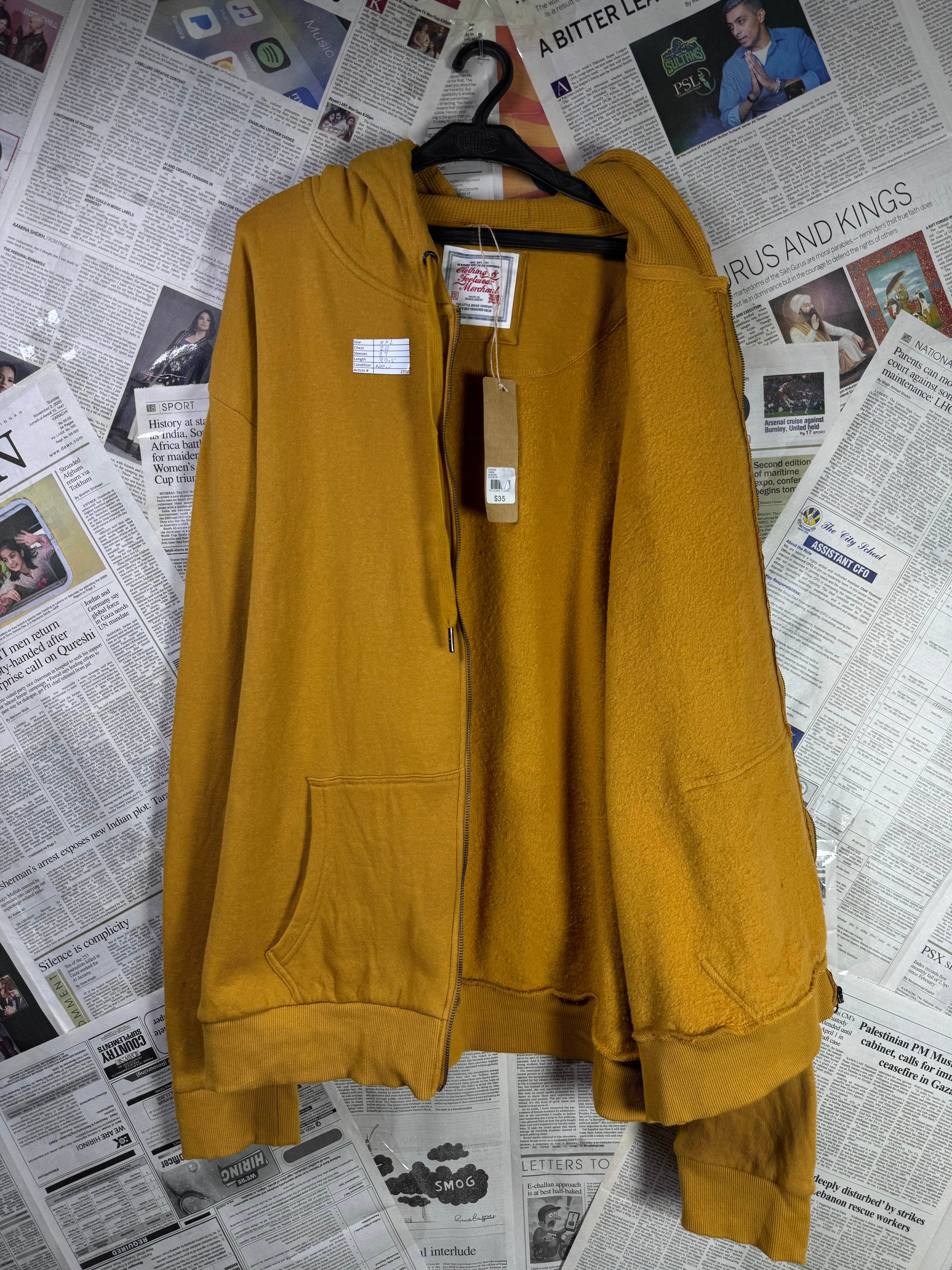 Clothing & Footwear® XXL | Chest: 28" | Mustard | Jacket with Hoodie | Cotton | 2190 - Genuine Maal