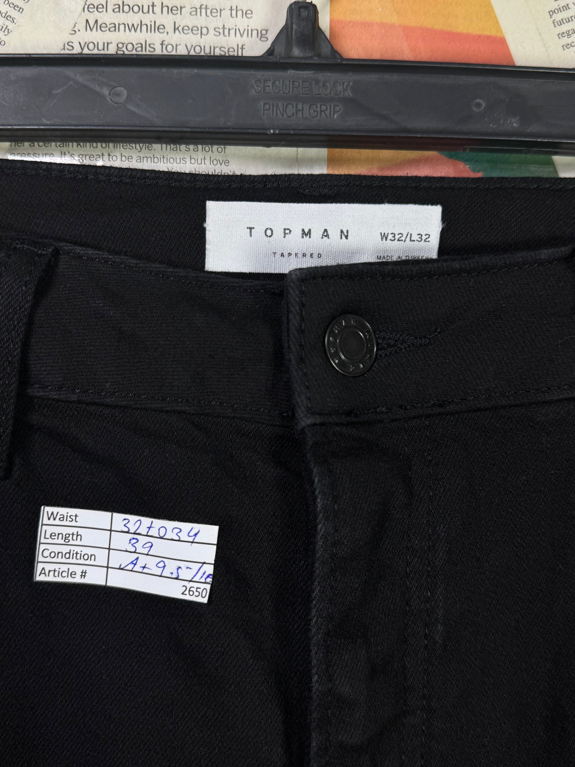 Topman® Waist: 32" to 34" | Black | Trouser | Fit: Tapered | 2650 - Genuine Maal