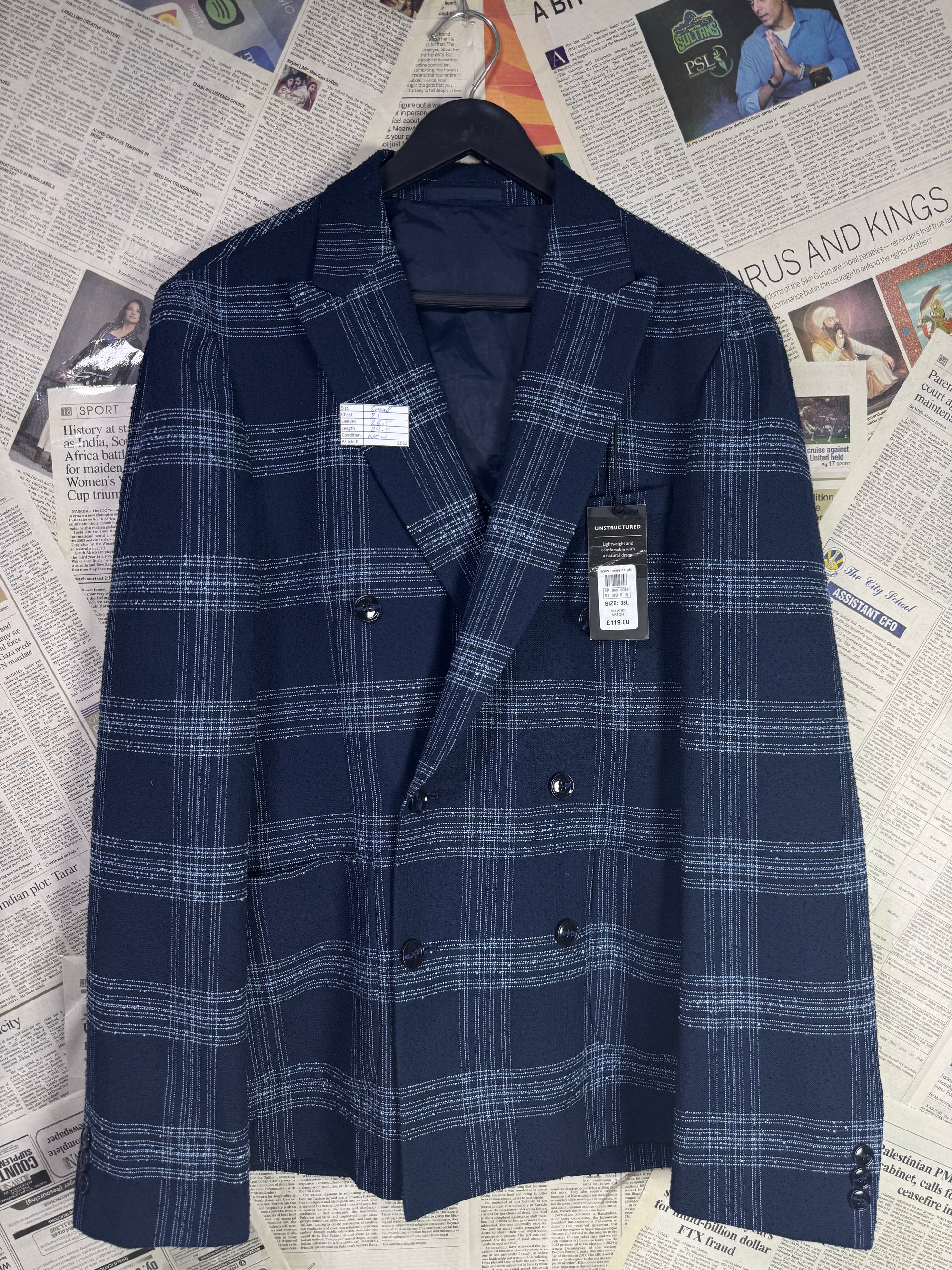 Moss® Small | Chest: 21" | Blue | Fit: Slim | Unstructured Blazer | Poly - Viscose | 2052 - Genuine Maal