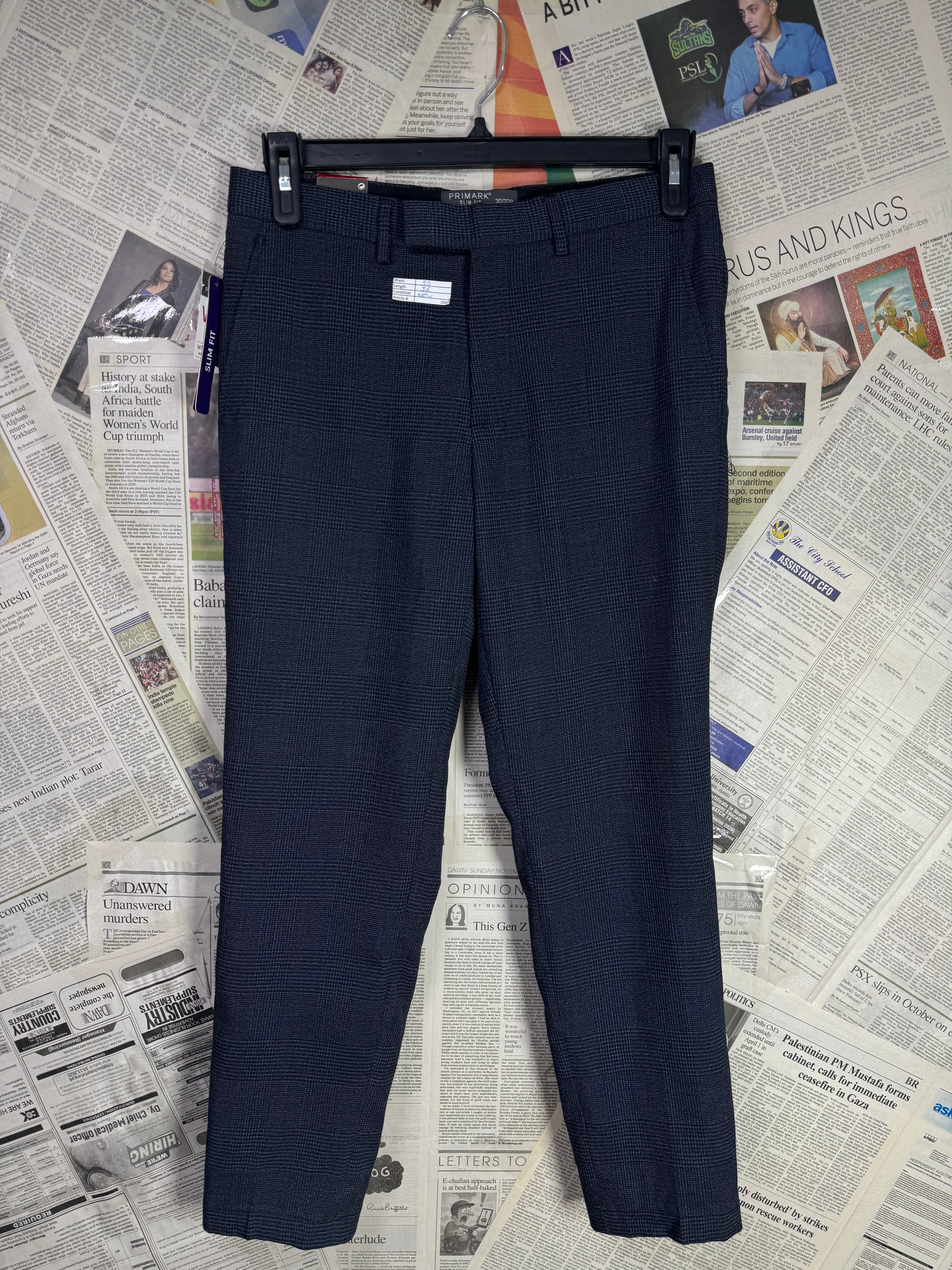 Primark® Waist: 30" | Textured Navy | Pant | Poly - Viscose | Fit: Slim | 2667 - Genuine Maal