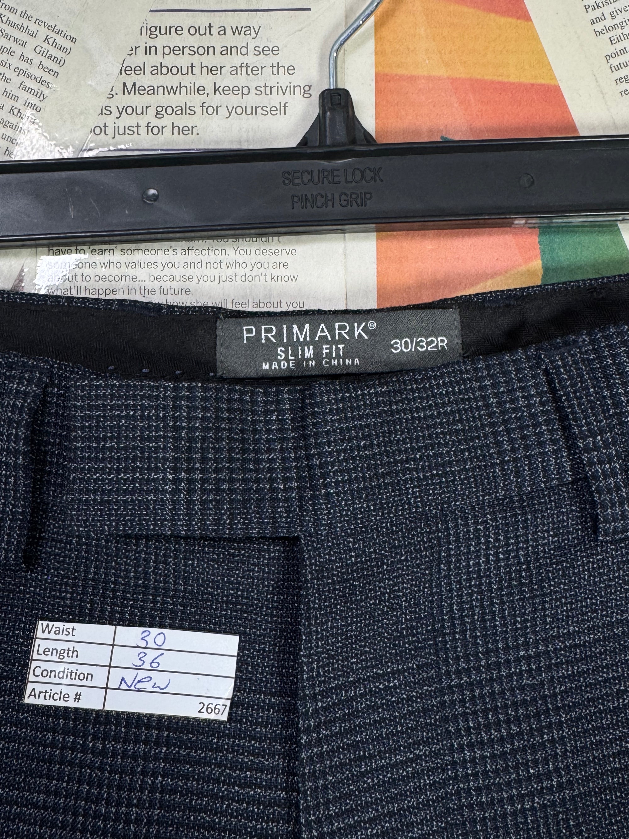 Primark® Waist: 30" | Textured Navy | Pant | Poly - Viscose | Fit: Slim | 2667 - Genuine Maal