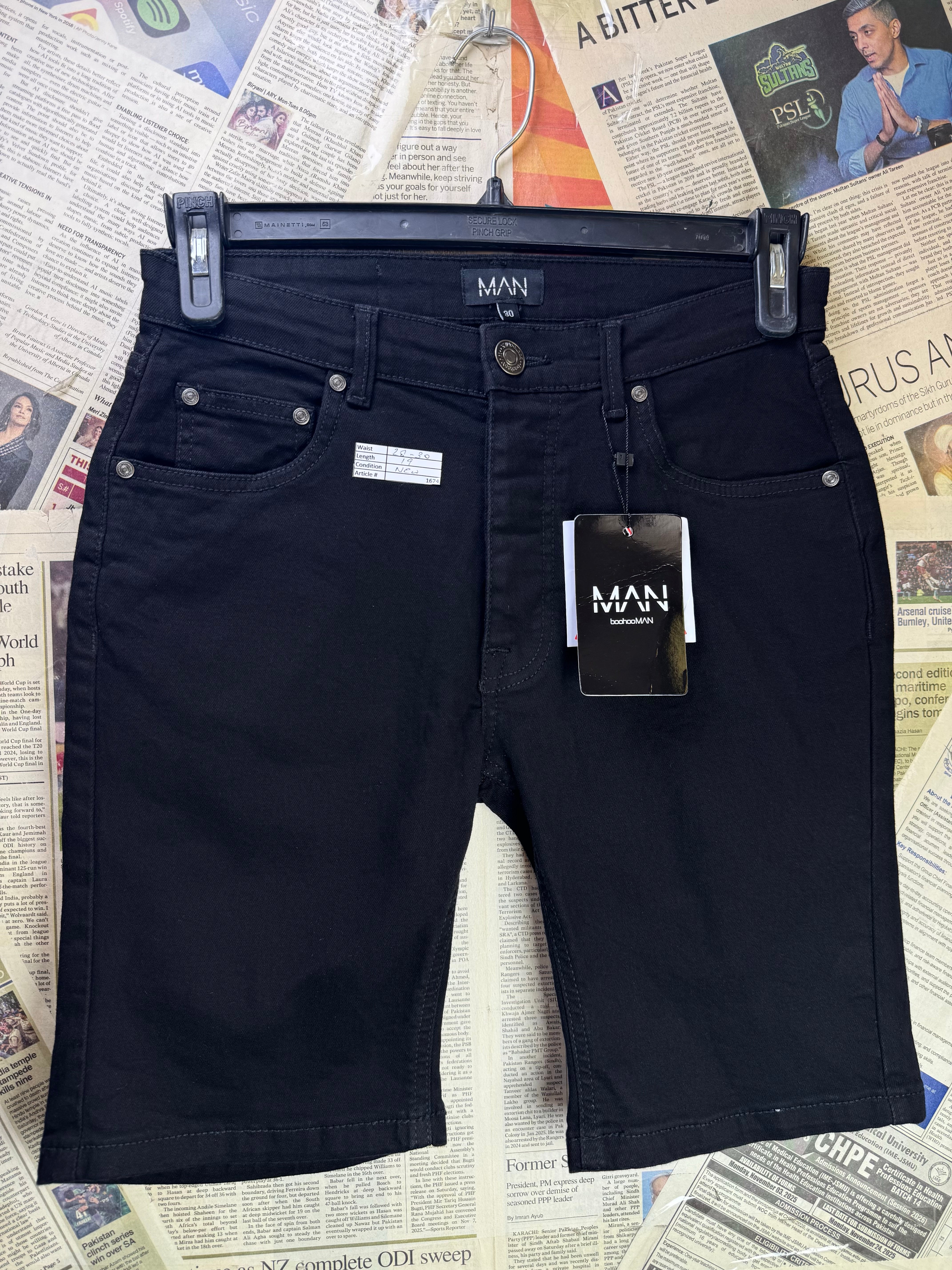 MAN® Waist: 28" to 30" | Black | Denim Shorts | Cotton - Elastane | 1674 - Genuine Maal