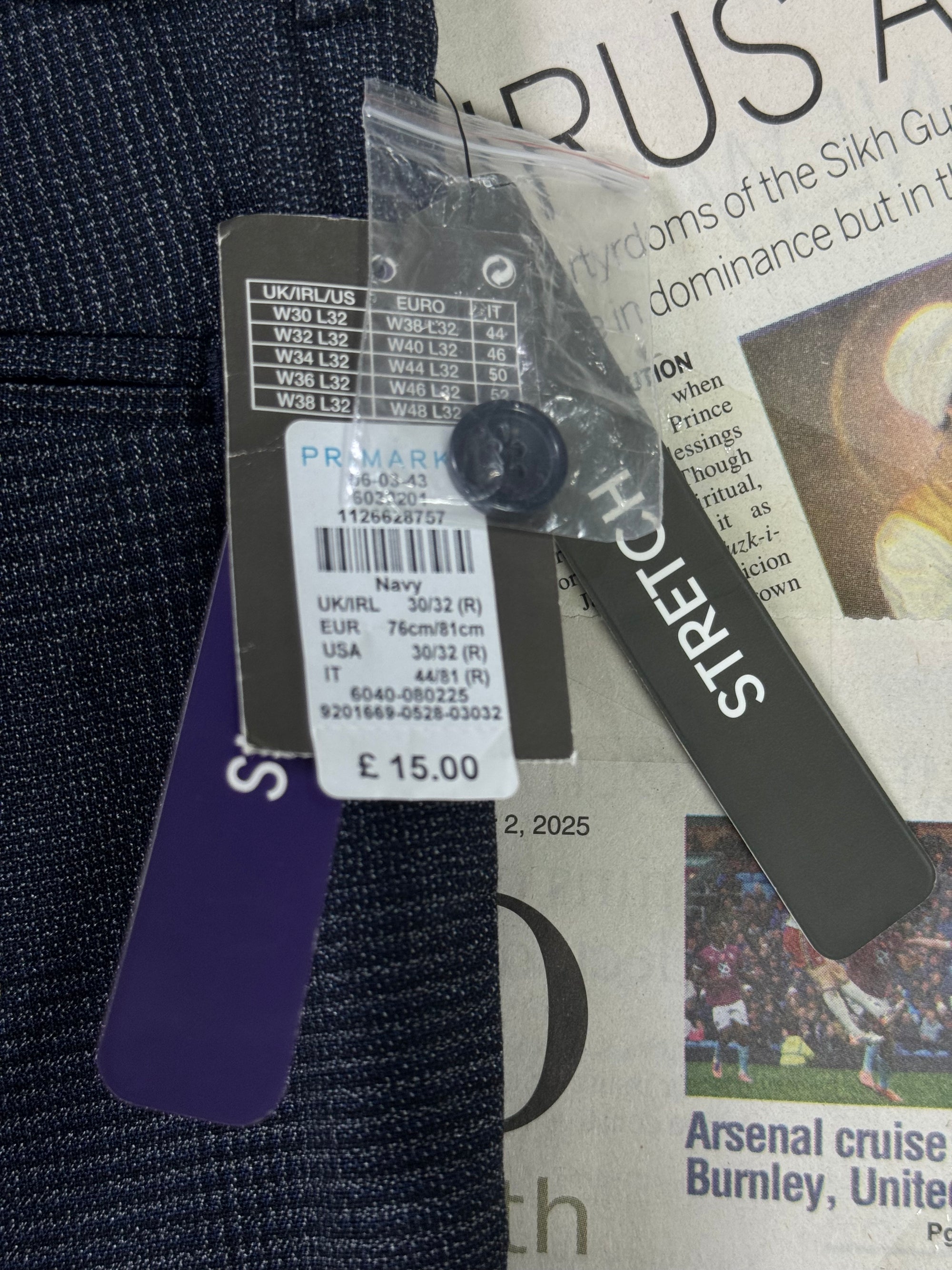 Primark® Waist: 30" | Textured Navy | Pant | Poly - Viscose | Fit: Slim | 2667 - Genuine Maal